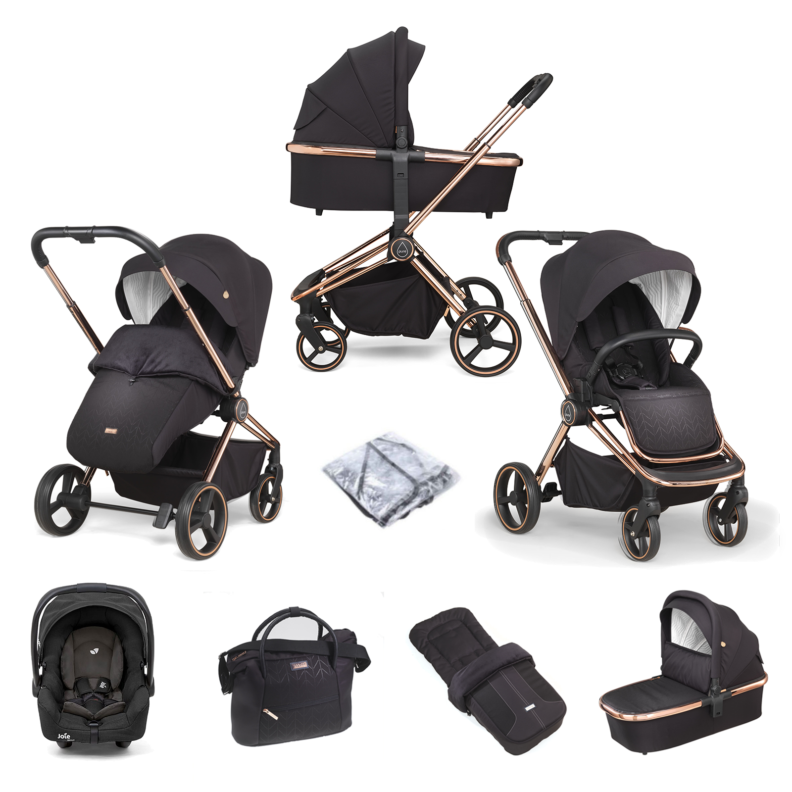 Mee-go Pure (Gemm) Travel System with Accessories - Dusty Rose