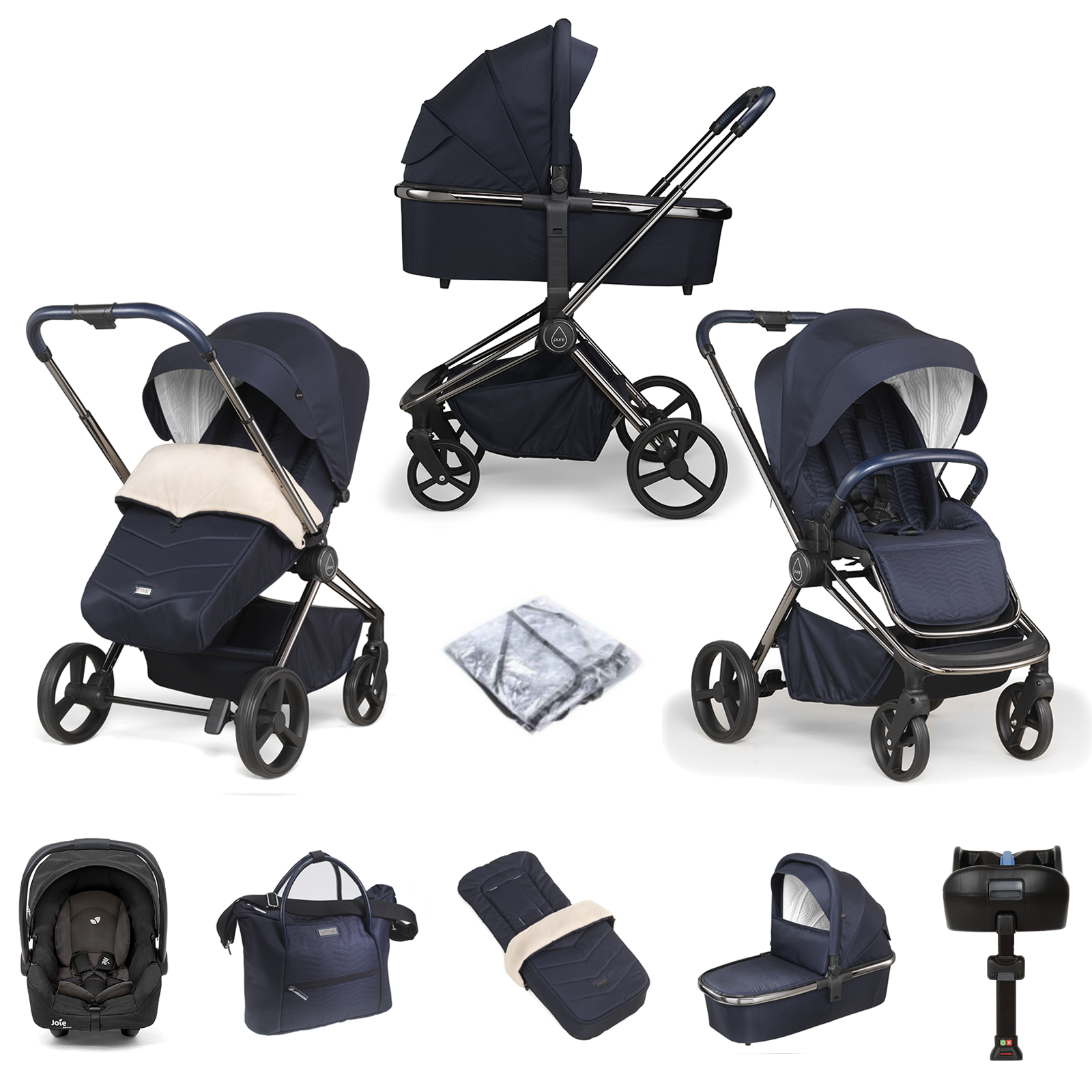Mee-go Pure (Gemm) ISOFIX Base Travel System & Accessories - True Blue