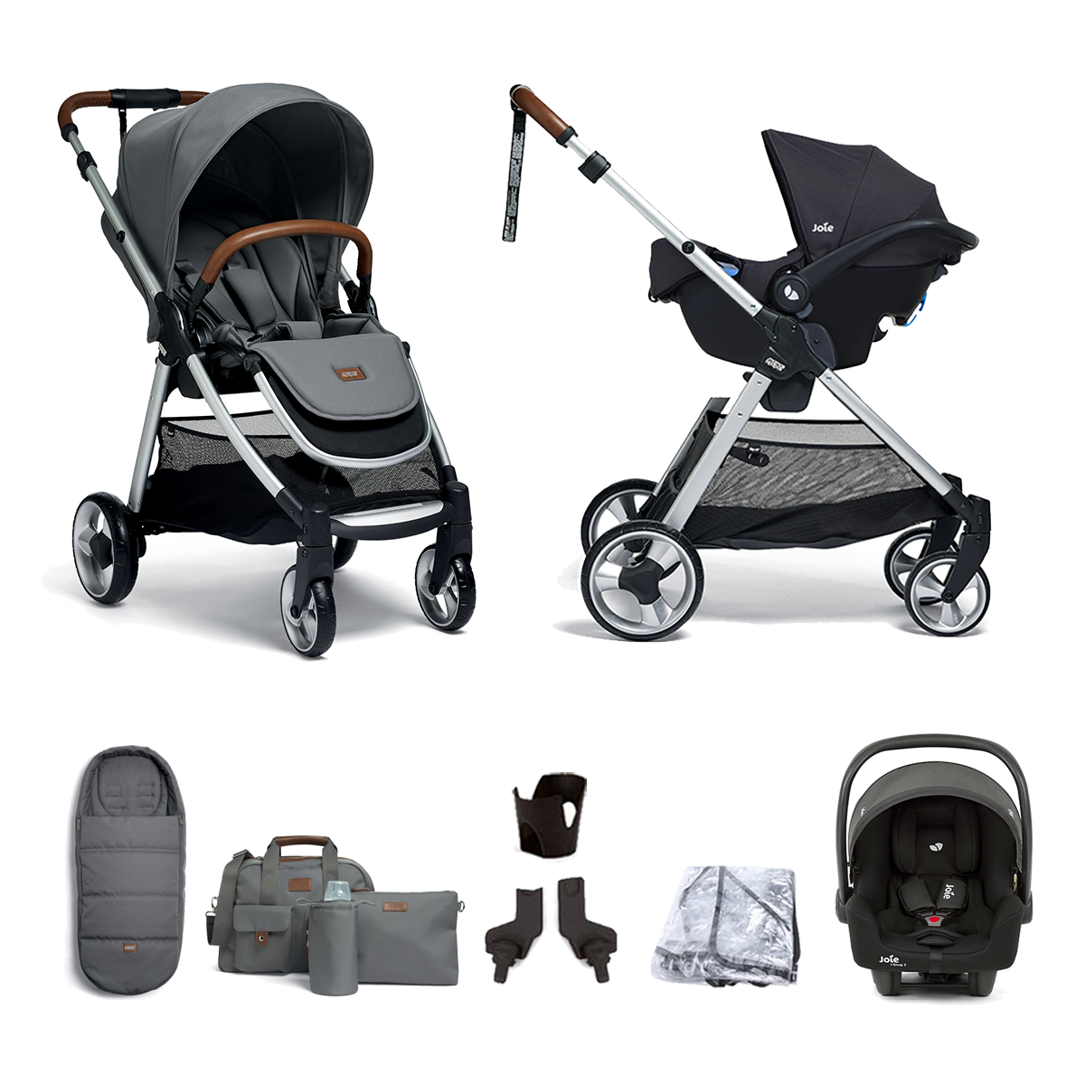 Mamas & Papas Flip XT2 7pc Essentials (i-Snug 2 Car Seat) Travel System - Fossil Grey