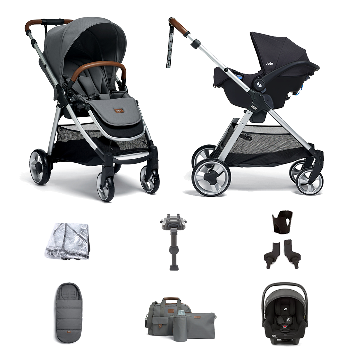 Mamas & Papas Flip XT2 8pc Essentials (i-Snug 2 Car Seat) Travel System with & ISOFIX Base - Fossil Grey