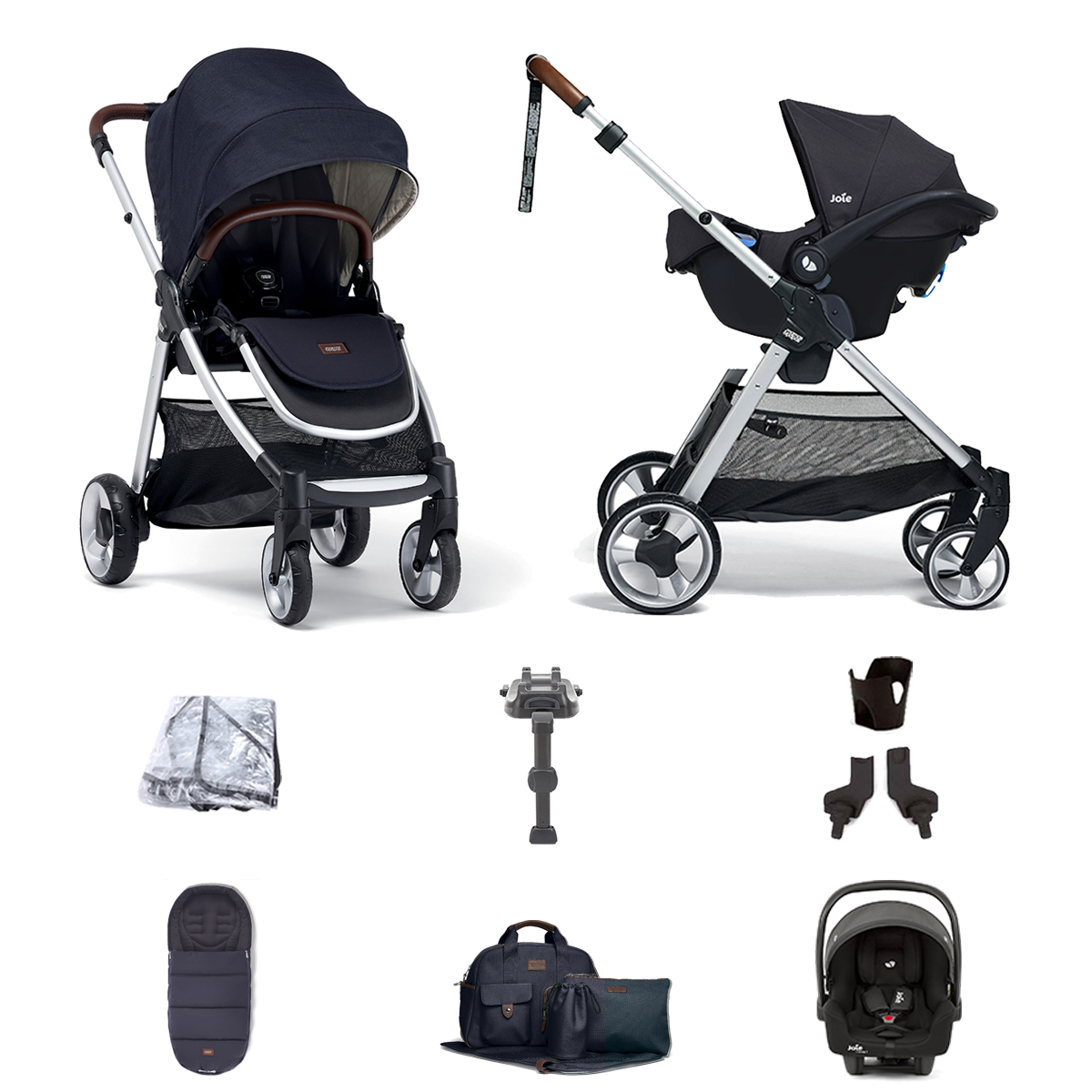 Mamas & Papas Flip XT2 8pc Essentials (i-Snug 2 Car Seat) Travel System with & ISOFIX Base - Navy