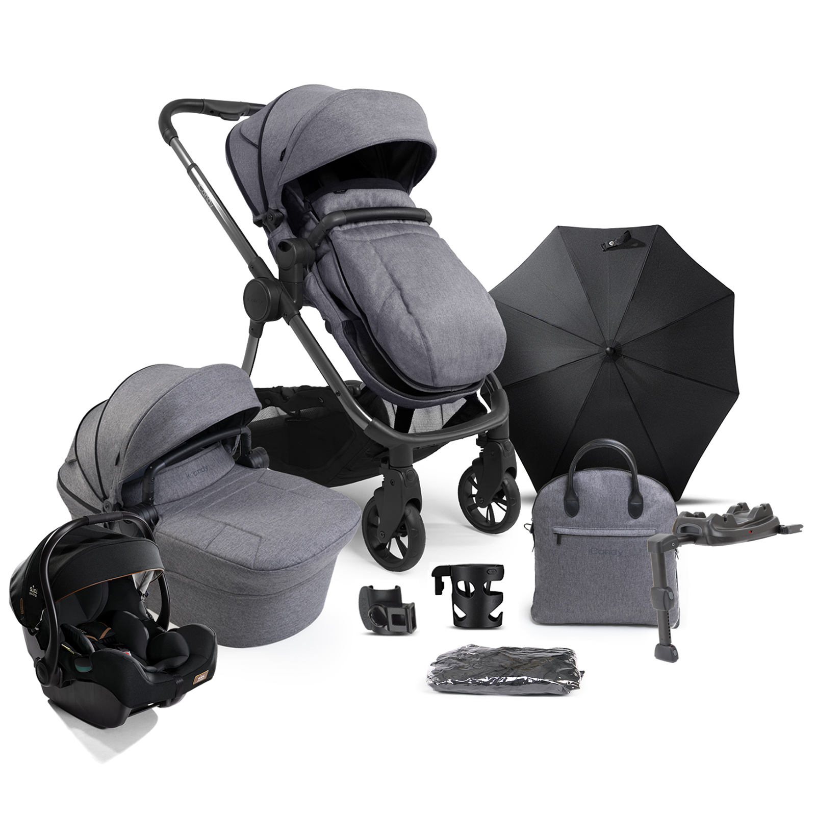 iCandy Lime Lifestyle (i-Jemini) Travel System Summer Bundle with LX 2 ISOFIX - Charcoal