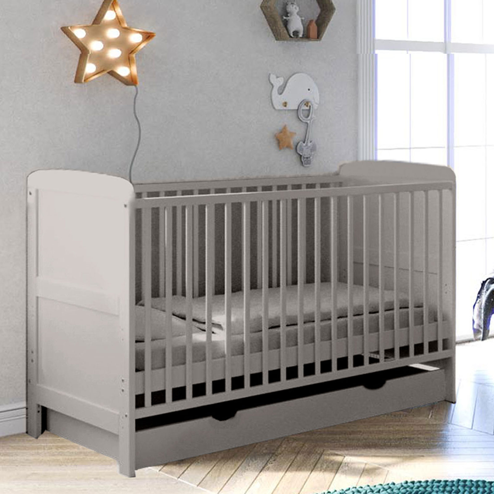 Puggle Henbury Cot Bed with Drawer & Eco Fibre Mattress - Classic Grey