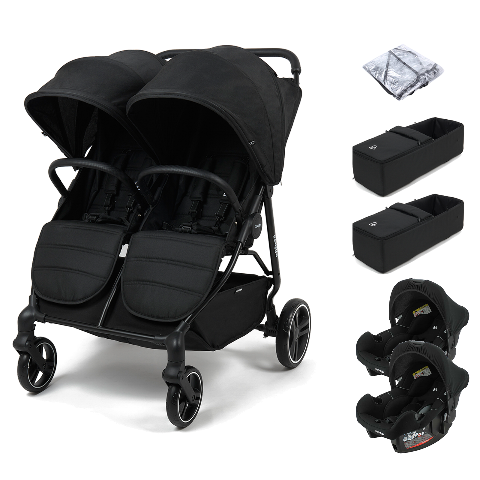 Puggle Urban City Easyfold Twin (Alston Car Seat) Travel System Bundle with +2 Soft Carrycot - Storm Black
