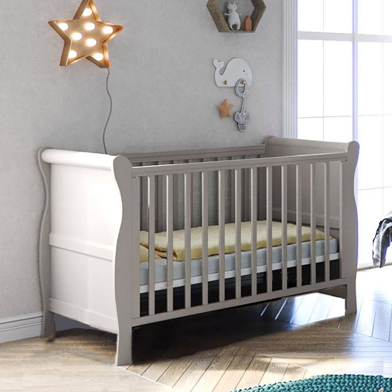 Puggle Alderley Sleigh Cot Bed With Eco Fibre Mattress - Classic Grey