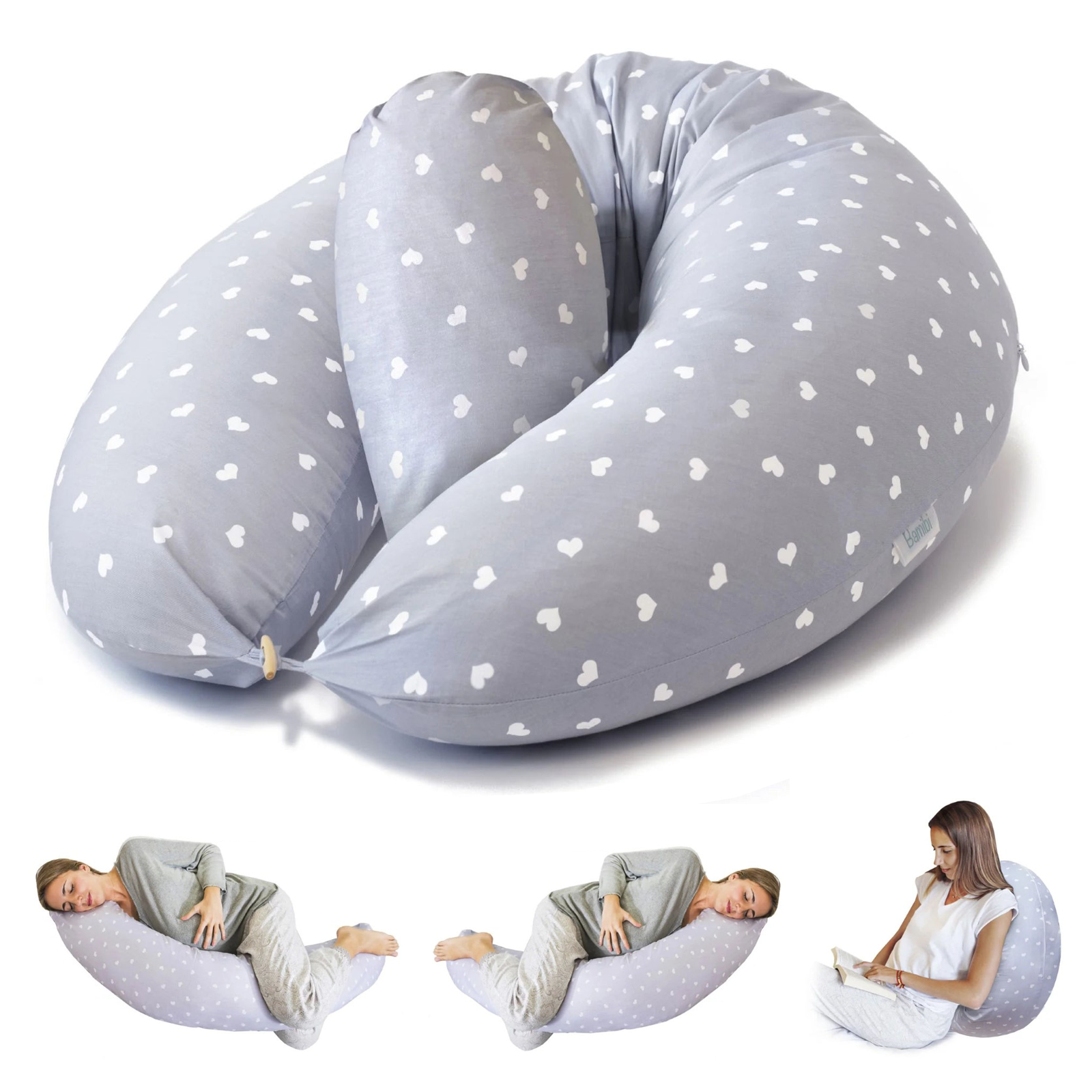 4in1 Multifunctional Nursing Pregnancy Pillow – Grey Hearts