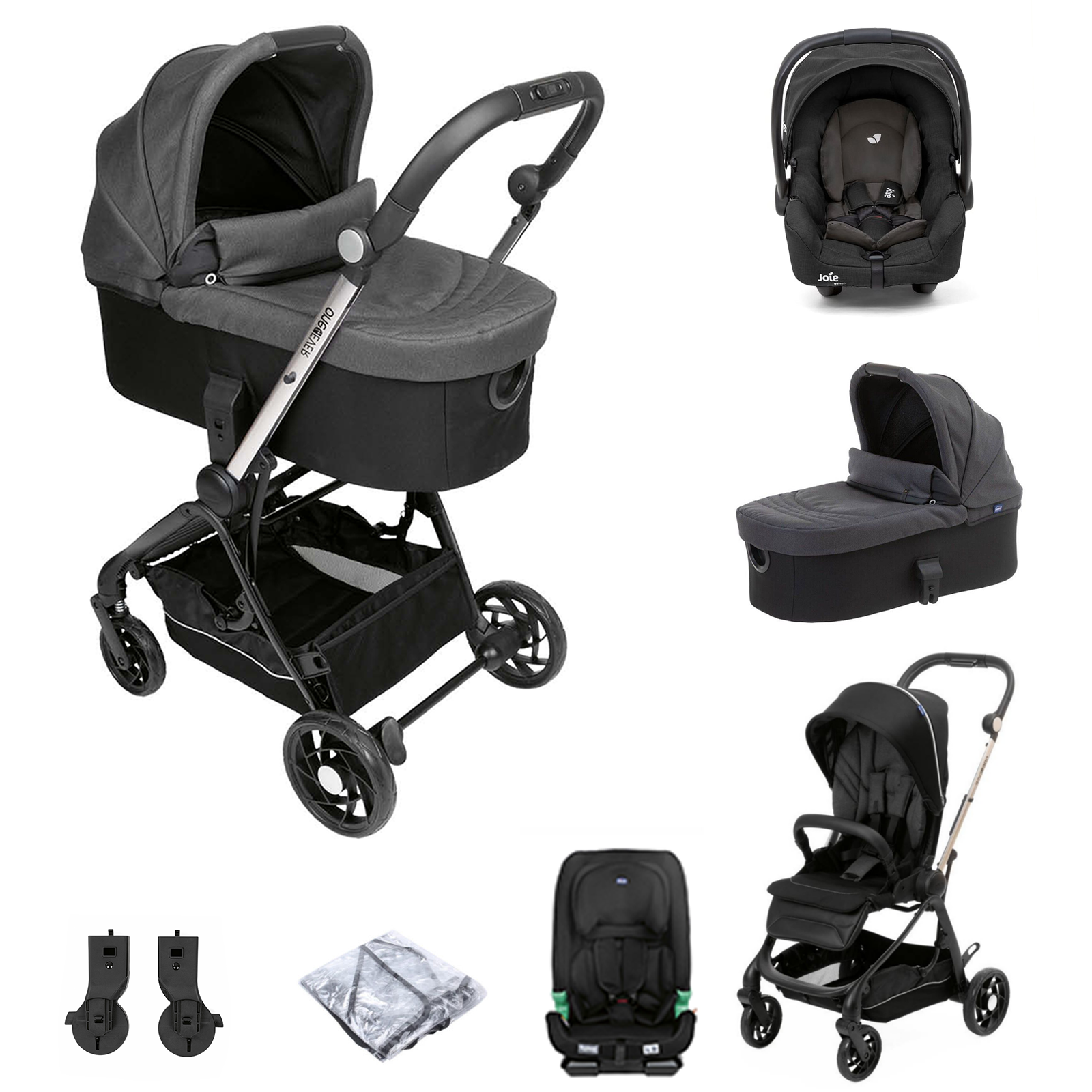 Chicco One4ever Gemm Travel System, Carry Cot & I-Size Car Seat - Pirate Black