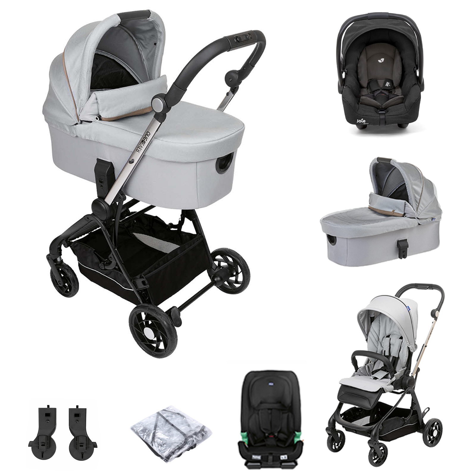Chicco One4ever Gemm Travel System, Carry Cot & I-Size Car Seat - Silver Leaf