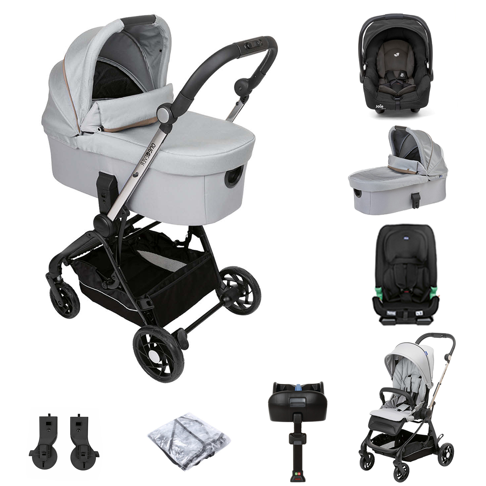 Chicco One4ever Gemm ISOFIX Travel System, Carry Cot & I-Size Car Seat - Silver Leaf