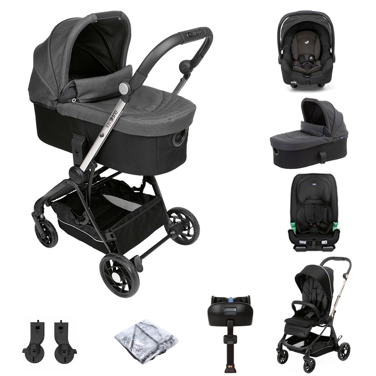 Chicco One4ever Gemm ISOFIX Travel System, Carry Cot & I-Size Car Seat - Pirate Black