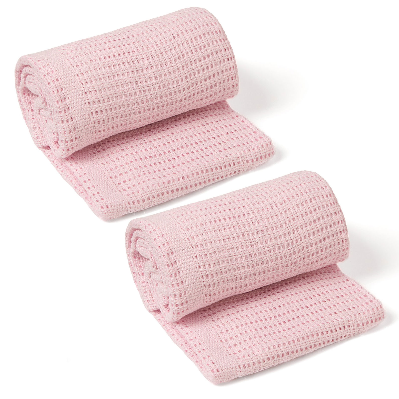 Soft Cotton Pram/Moses Basket/Crib Cellular Blanket (2 Pack) - Pink