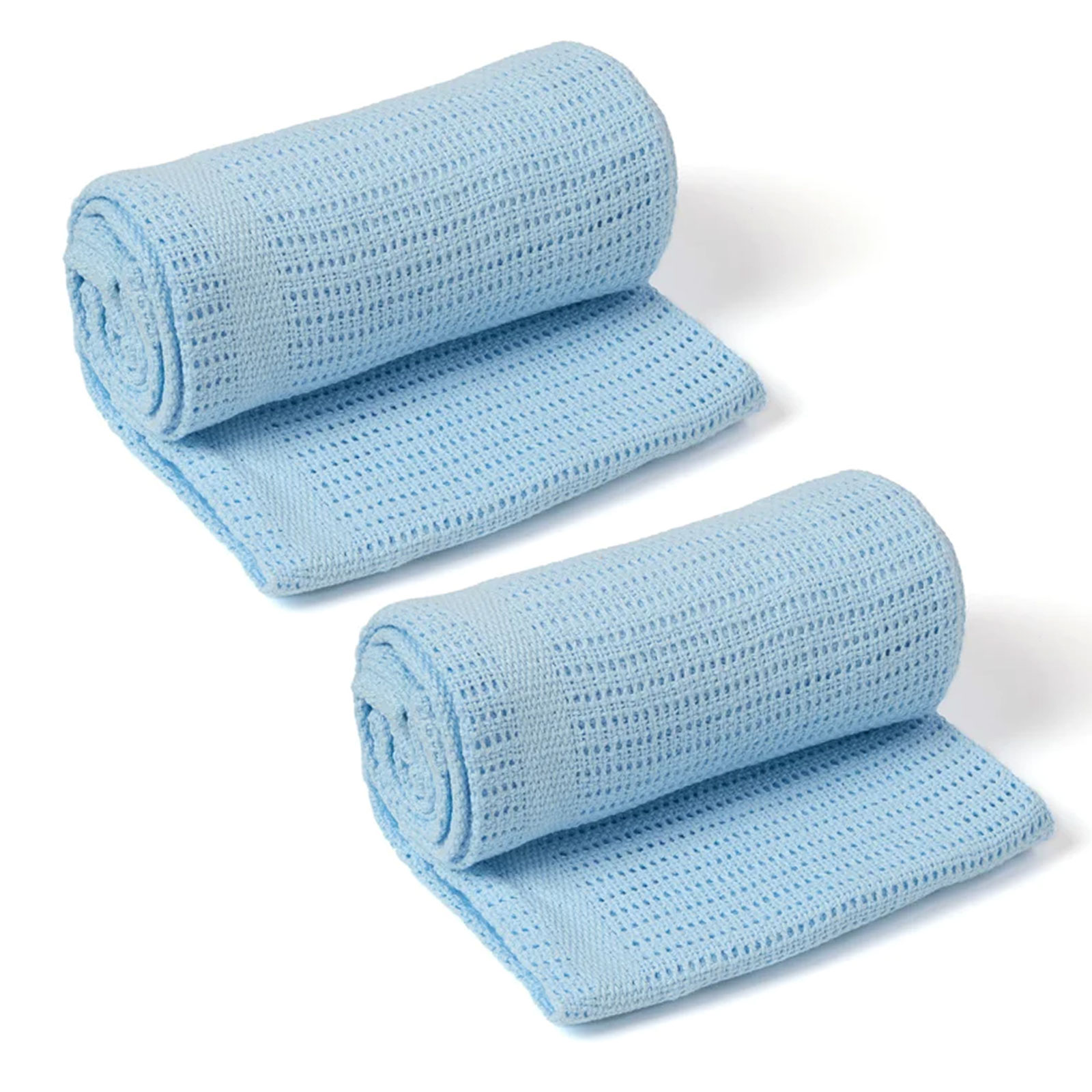 Soft Cotton Pram/Moses Basket/Crib Cellular Blanket (2 Pack) - Blue