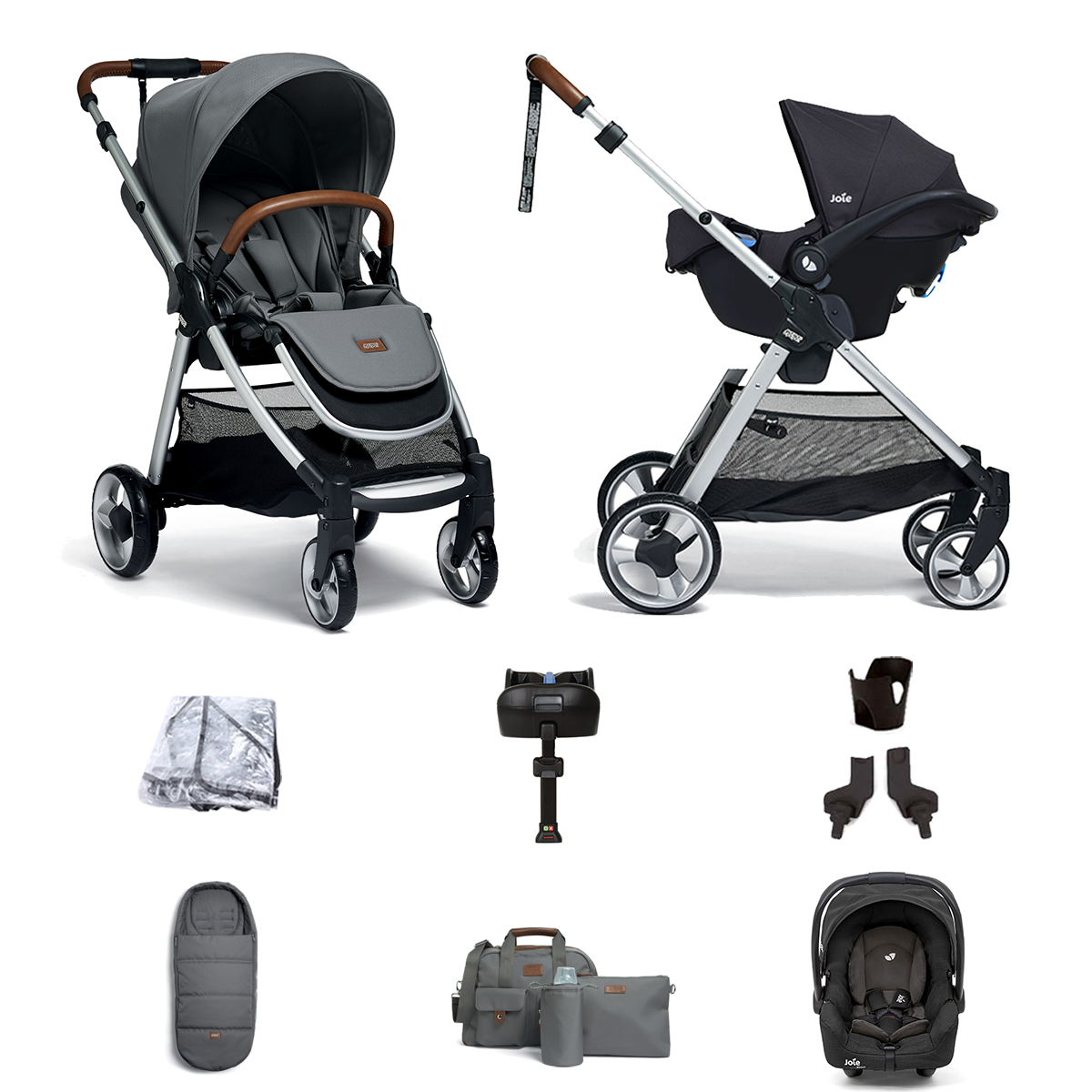 Mamas & Papas Flip XT2 8pc Essentials (Gemm Car Seat) Travel System with & ISOFIX Base - Fossil Grey
