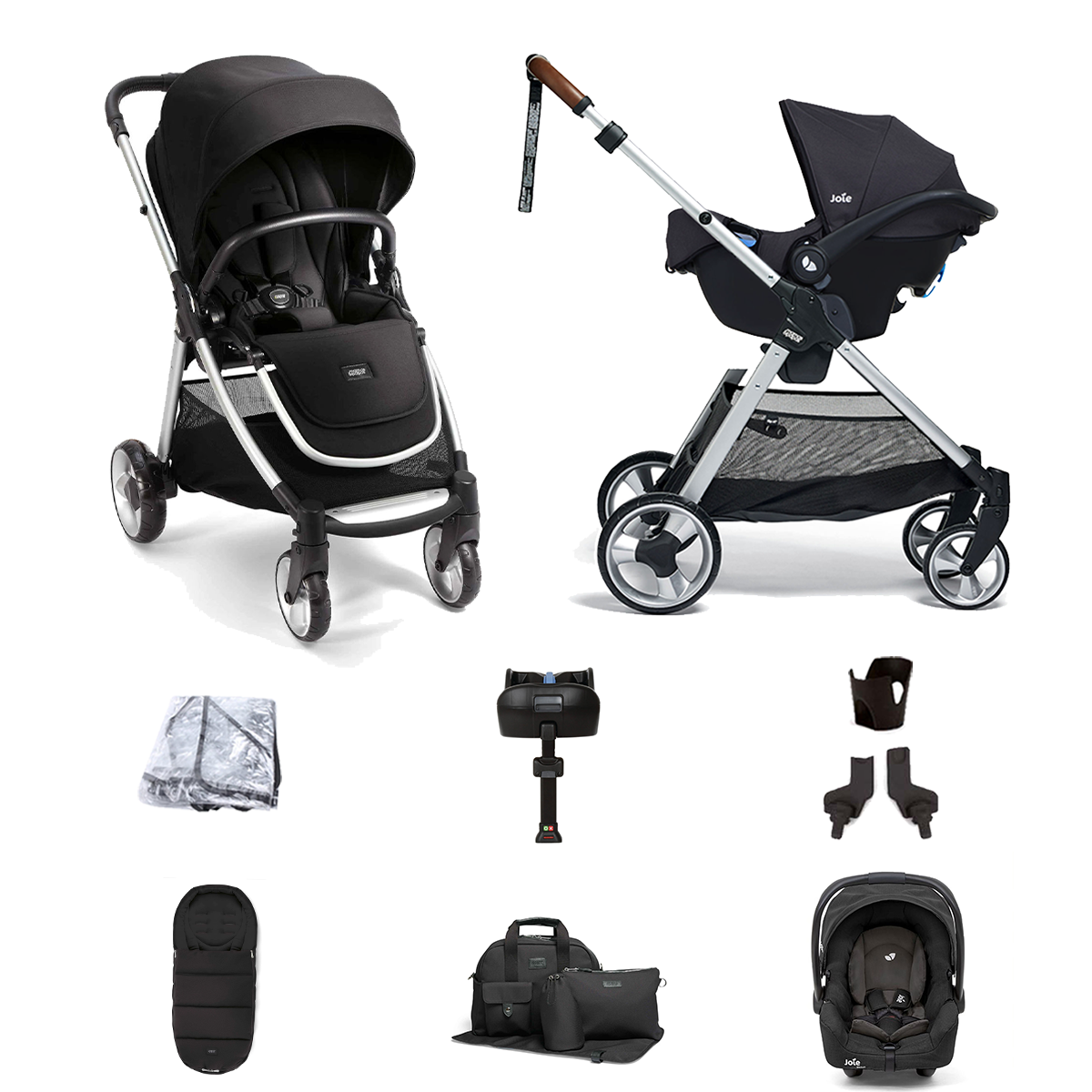 Mamas & Papas Flip XT2 8pc Essentials (Gemm Car Seat) Travel System with & ISOFIX Base - Black