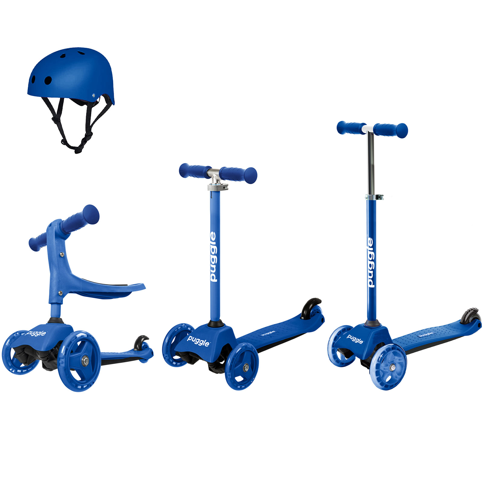 Puggle 3in1 Grow with Me 3-Wheeled Scooter with Helmet – Blue (12m – 10yrs)