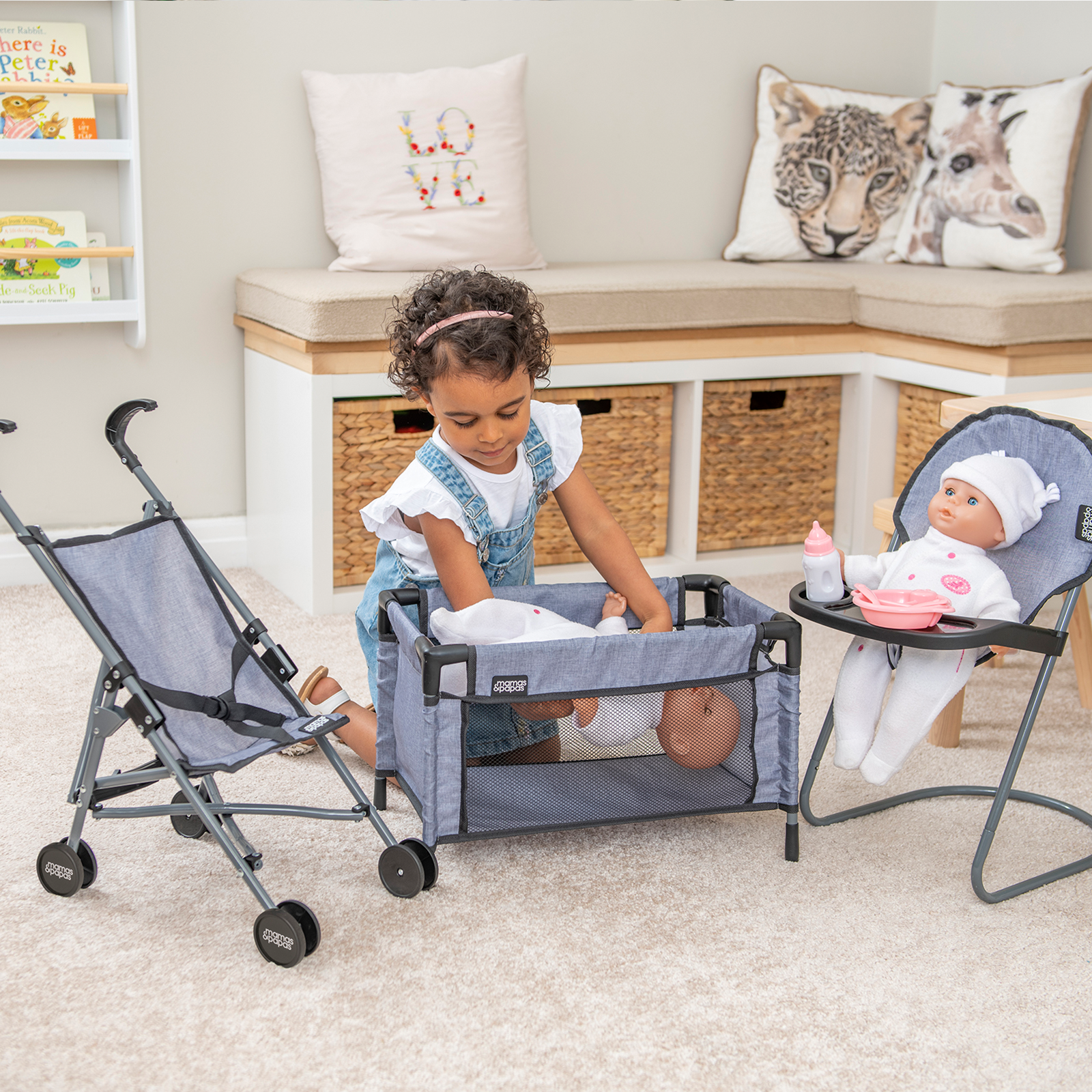 Mamas & Papas 7pc Kids Dolls Nursery Bundle – Grey (3-5 Years)