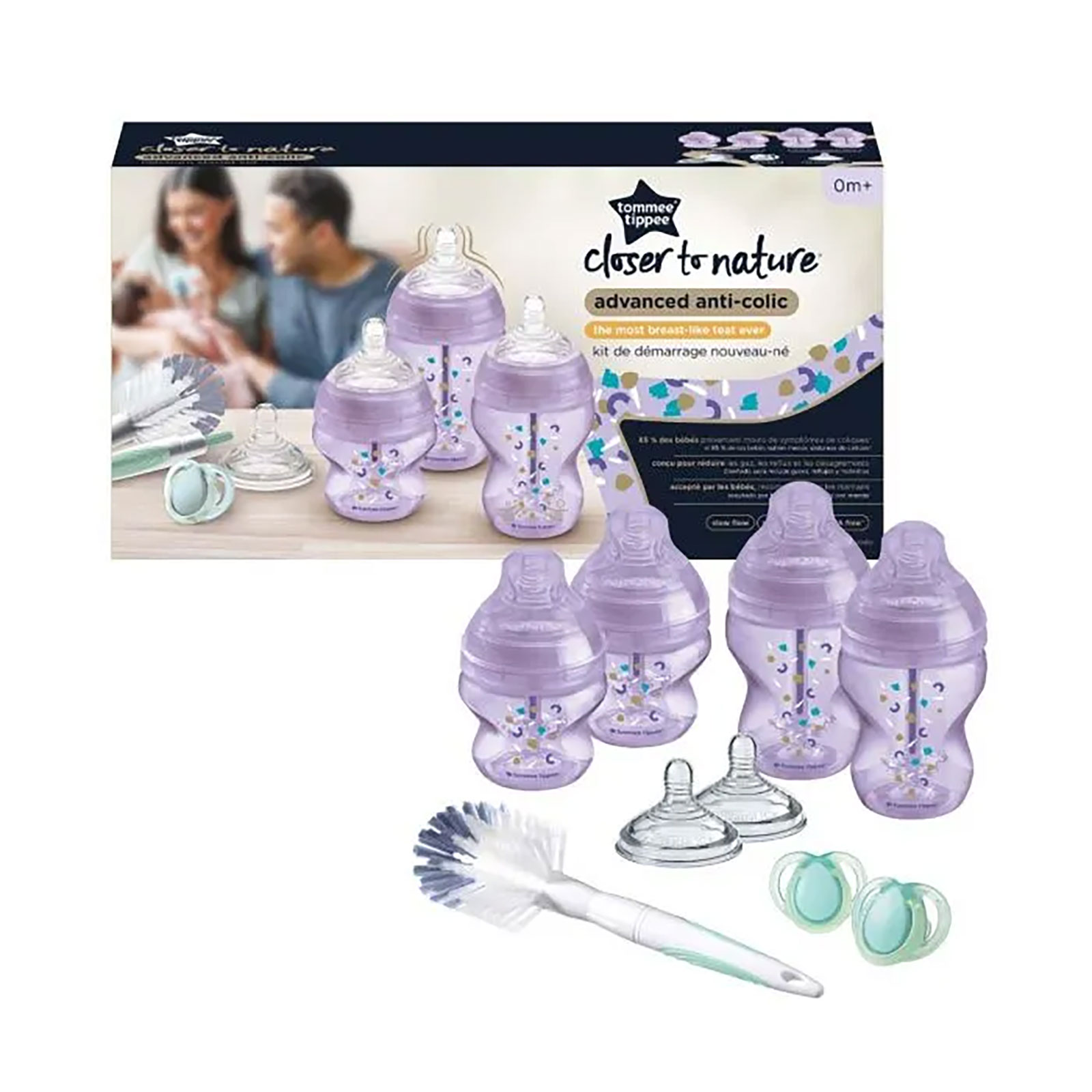 Tommee Tippee Advanced Anti-Colic Newborn Baby Bottle 9pc Starter Set - Purple