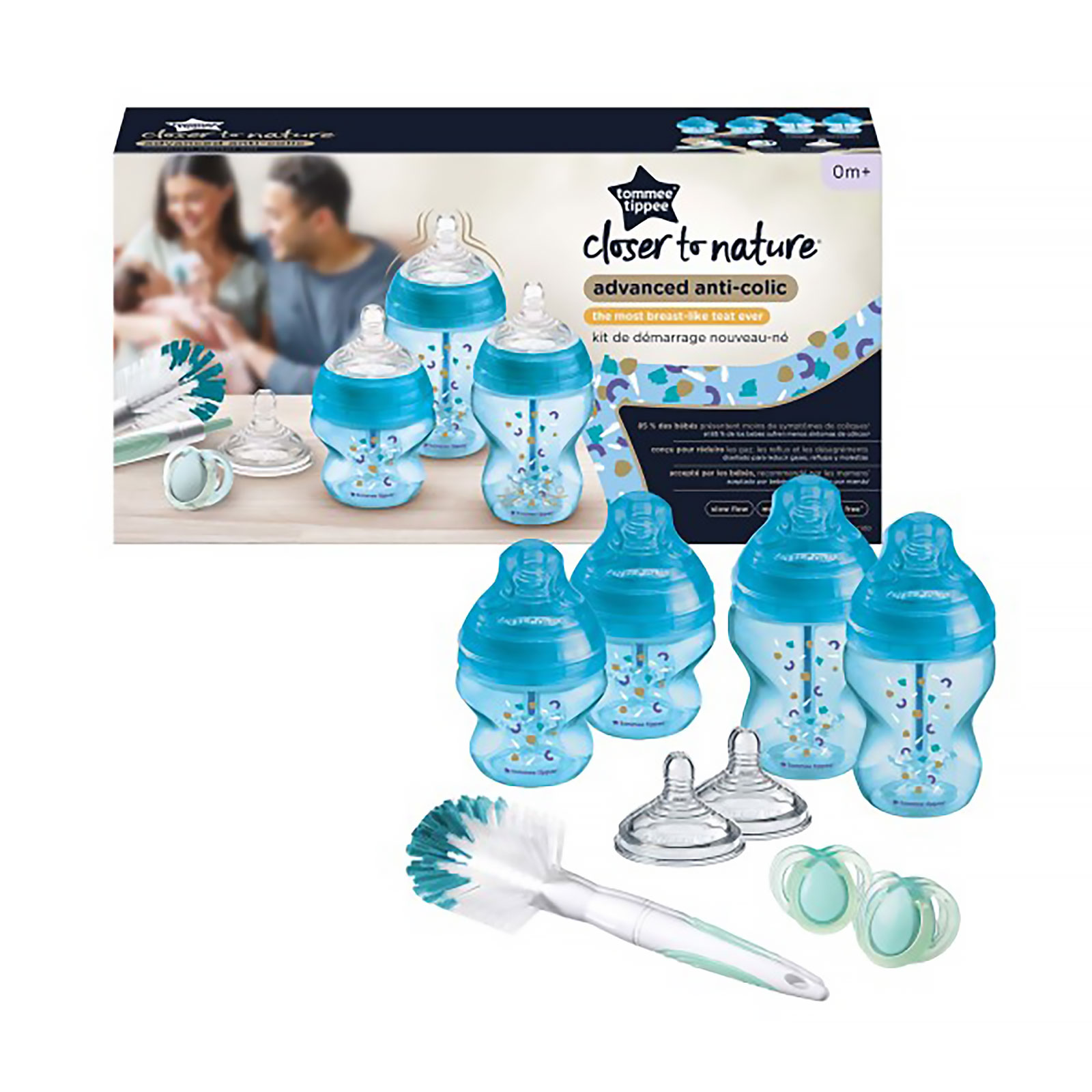 Tommee Tippee Advanced Anti-Colic Newborn Baby Bottle 9pc Starter Set - Blue