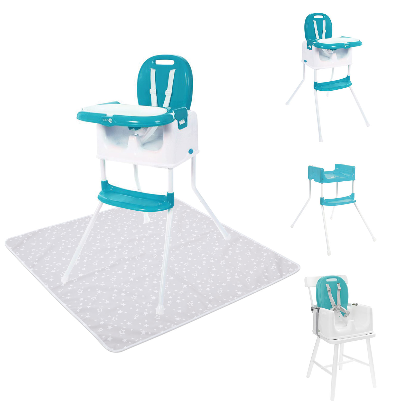 My Child Graze 3in1 Highchair, Low Chair and Booster Set with Splash Mat - Aqua