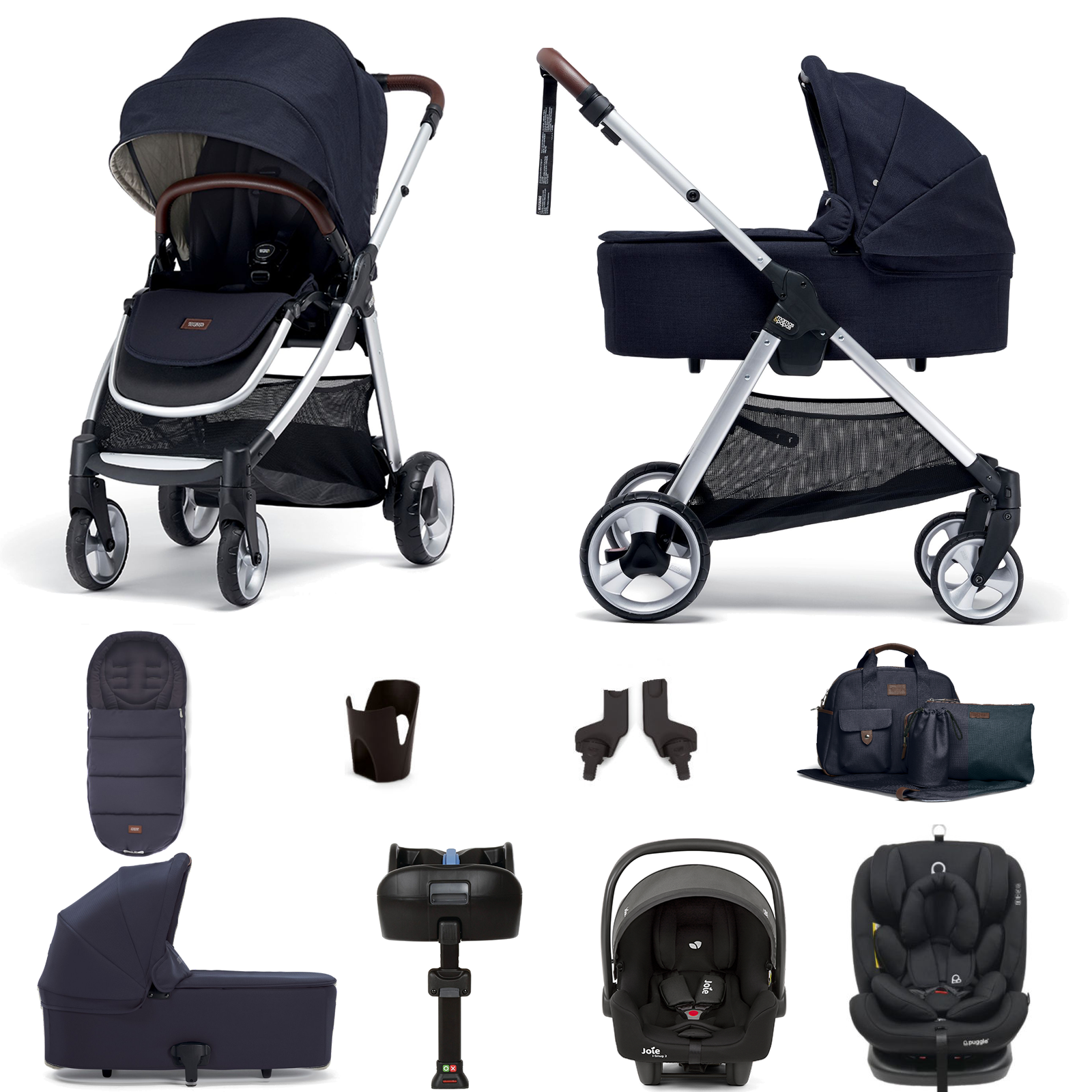  Mamas & Papas Flip XT2 10pc Essentials (Gemm & Lockton 0+123) Travel System with Carrycot & ISOFIX Base - Navy