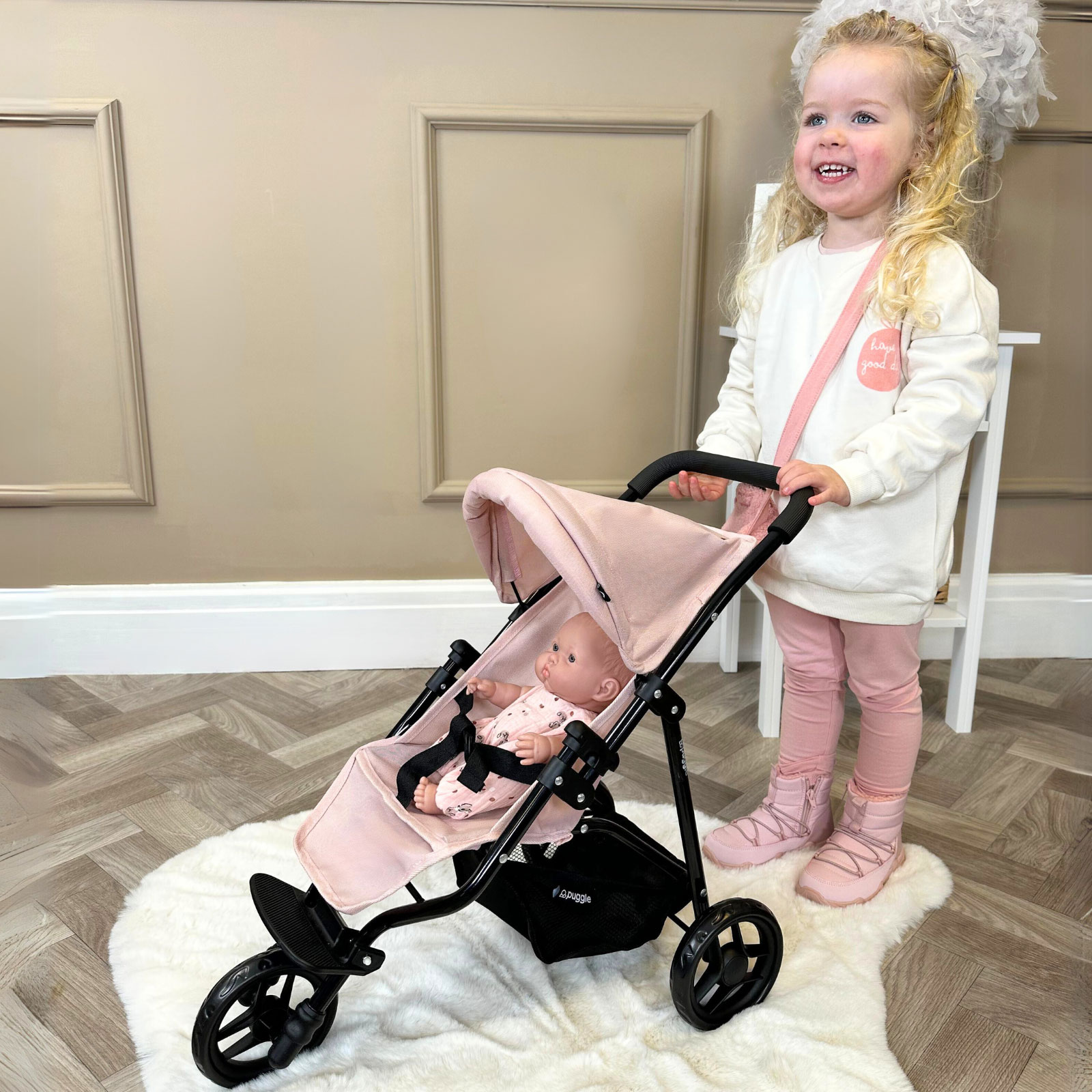 Puggle Mini Sprint Sofia Dolls 3 wheel Jogger Pushchair – Blush Pink (3 – 6 Years)