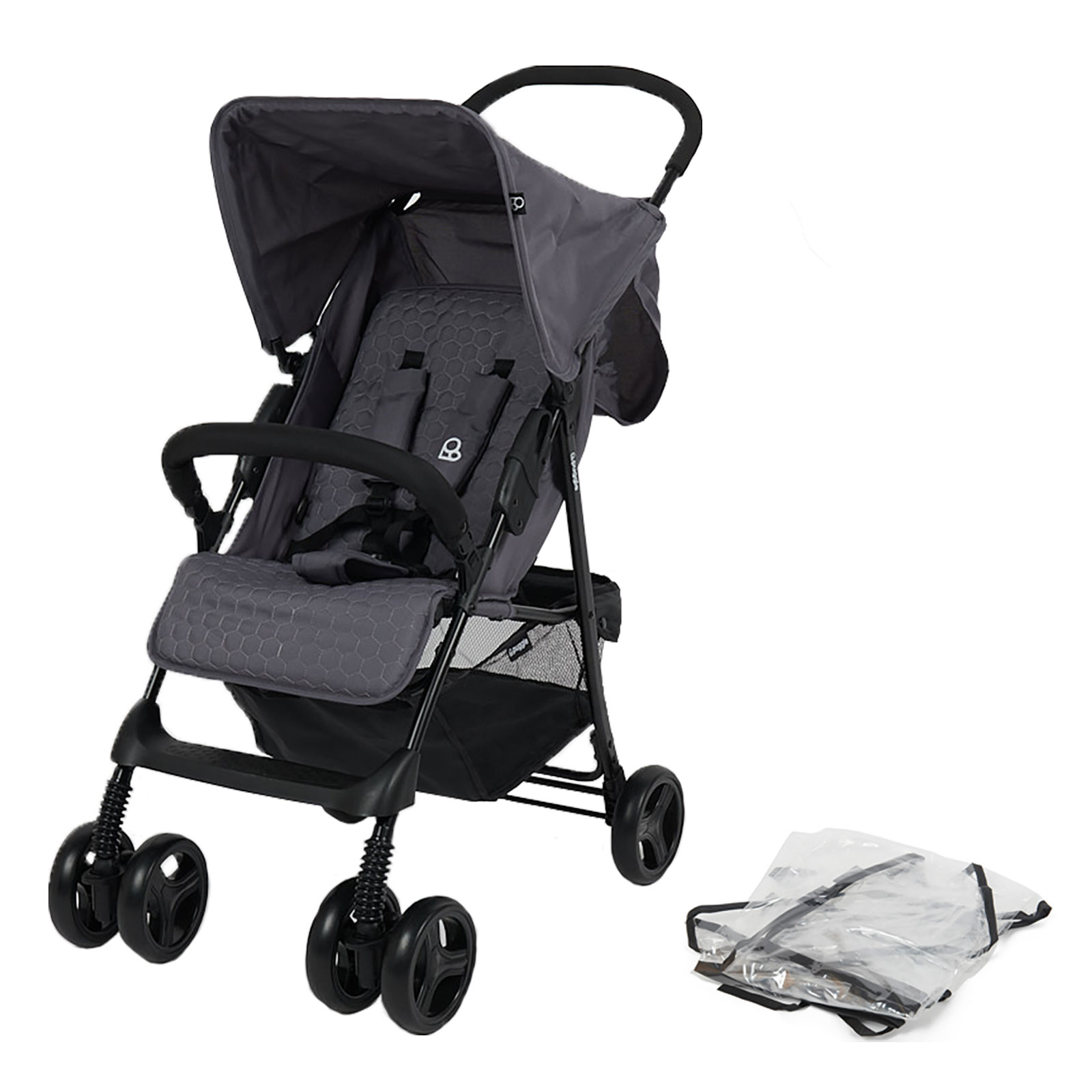 Puggle Holiday Luxe Pushchair Stroller and Raincover – Slate Grey