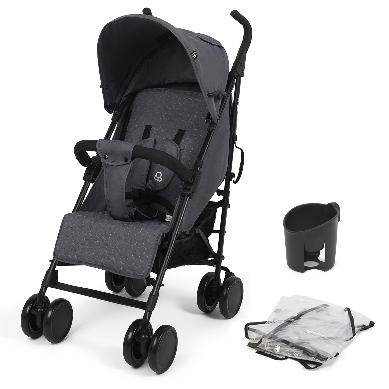 Puggle Litemax Pushchair Stroller with Raincover and Cup Holder - Slate Grey