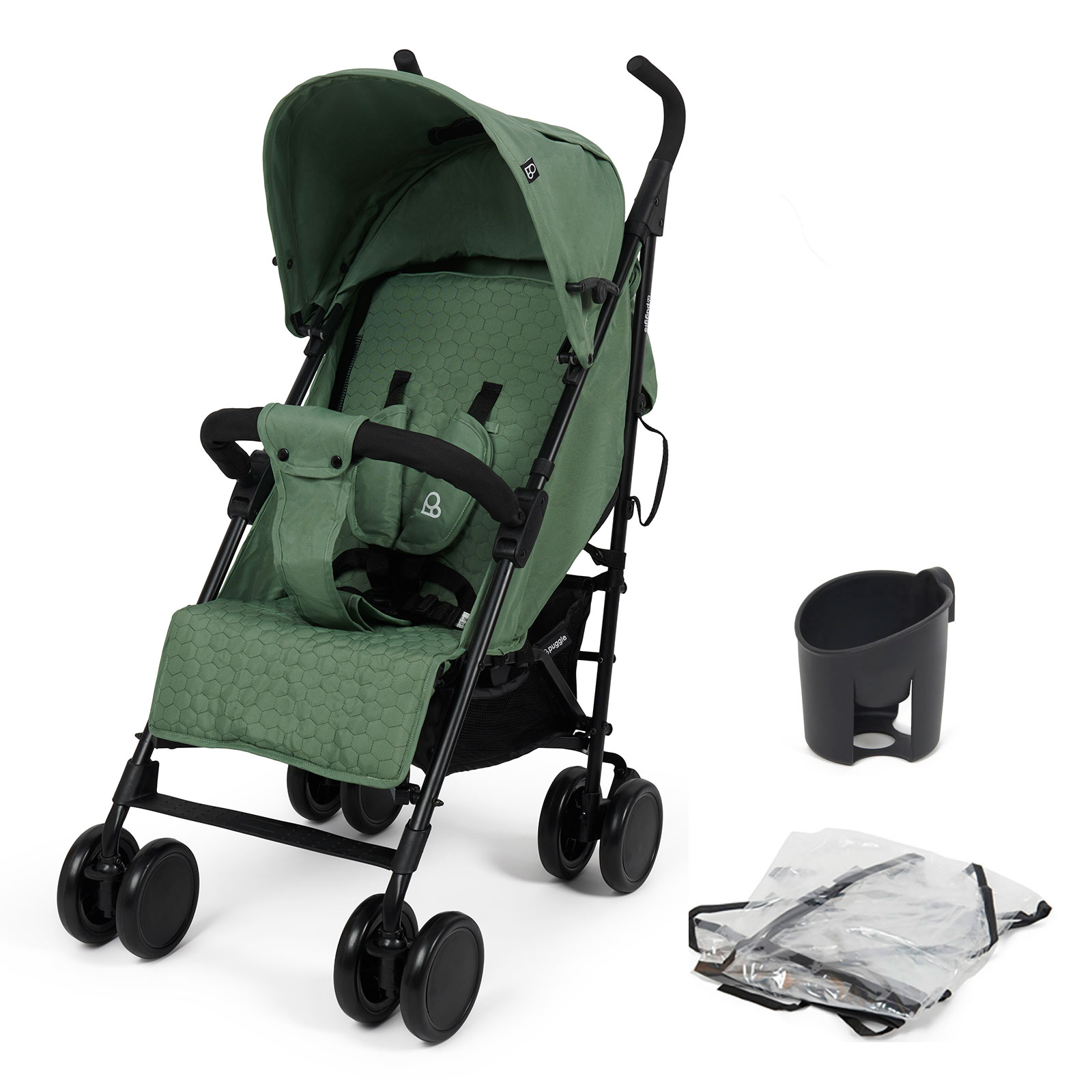 Puggle Litemax Pushchair Stroller with Raincover and Cup Holder - Sage Green