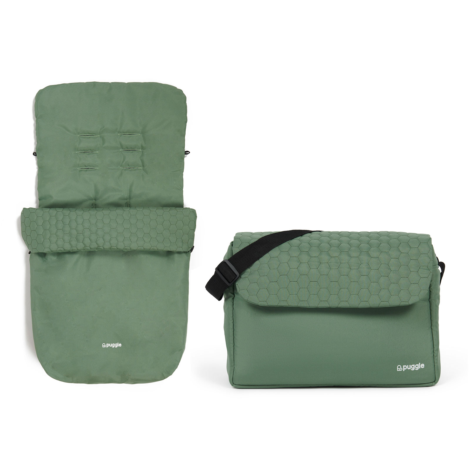 Puggle Universal Honeycomb Pushchair Footmuff & Changing Bag with Mat – Sage Green