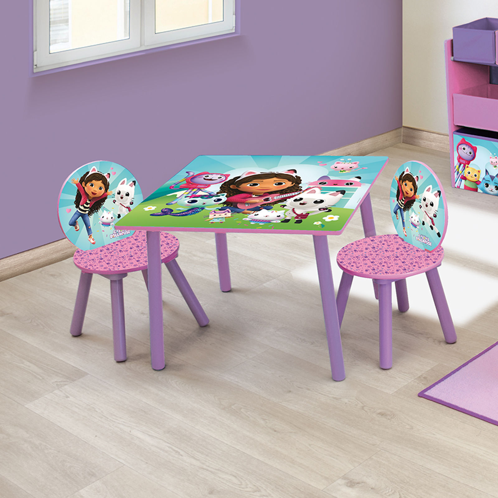 Gabby's Dollhouse Wooden Table & Chairs Set – Purple