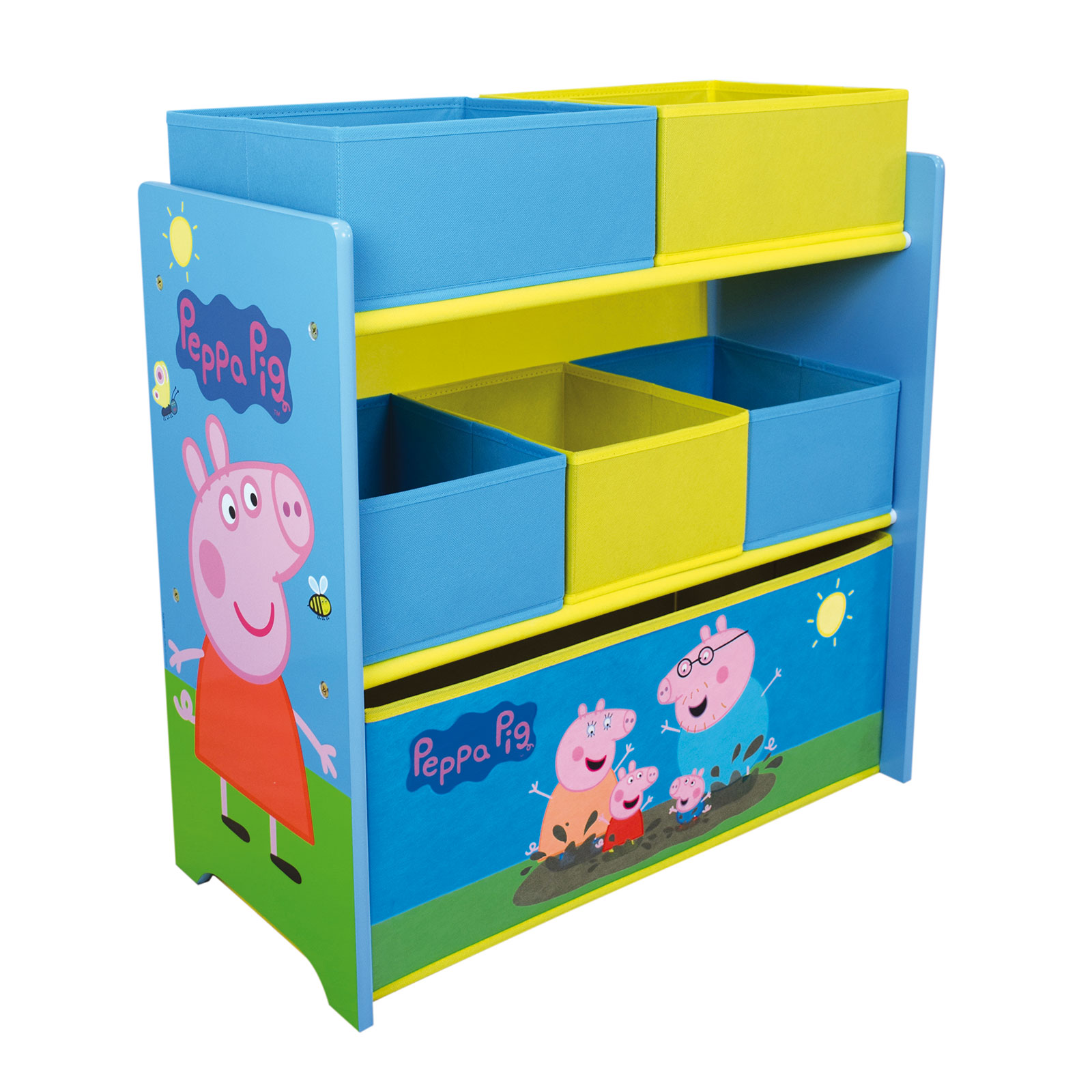 Peppa Pig Wooden Toy Organiser with 6 Storage Bins  – Yellow