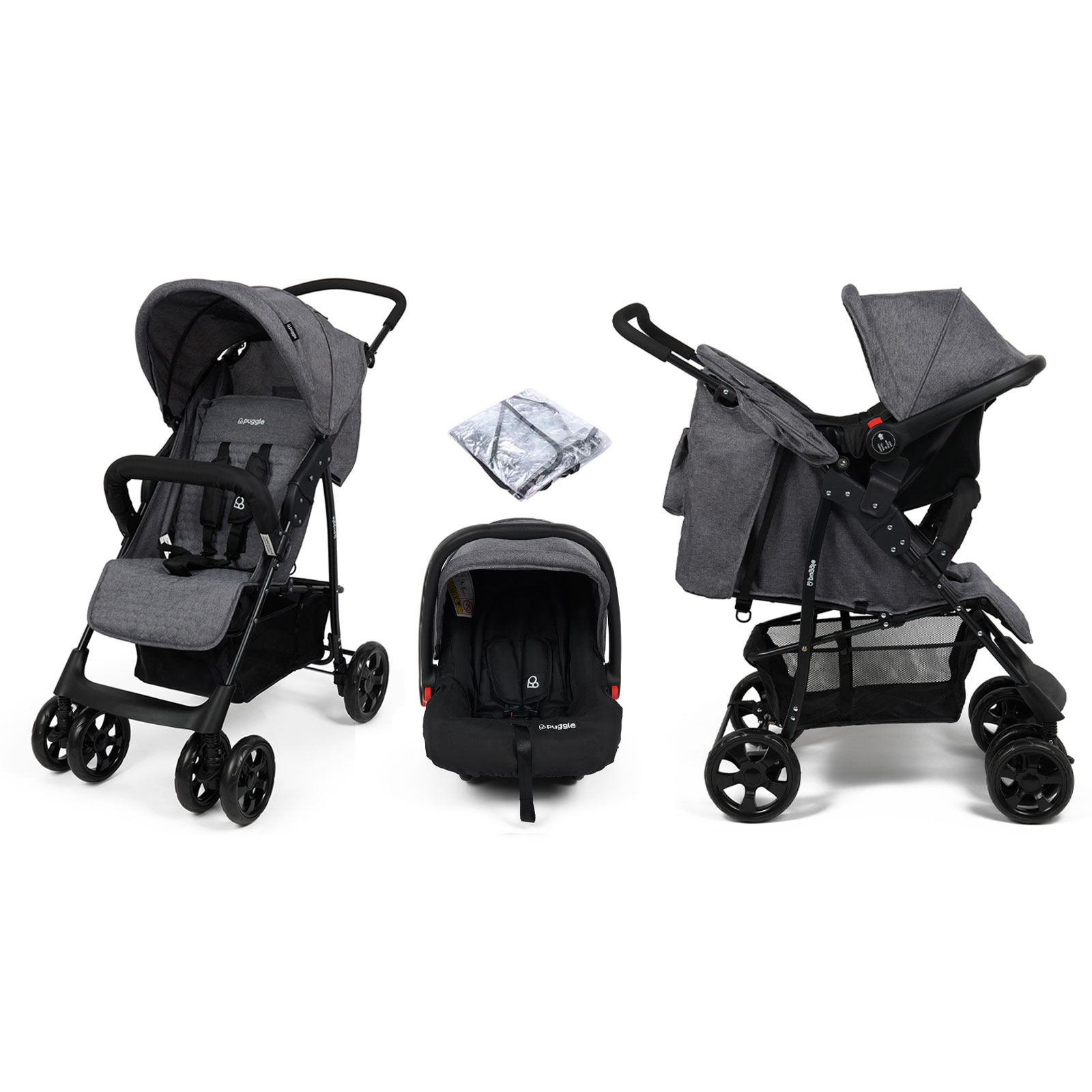 Puggle Lowton Luxe 2in1 Travel System with Raincover – Graphite Grey