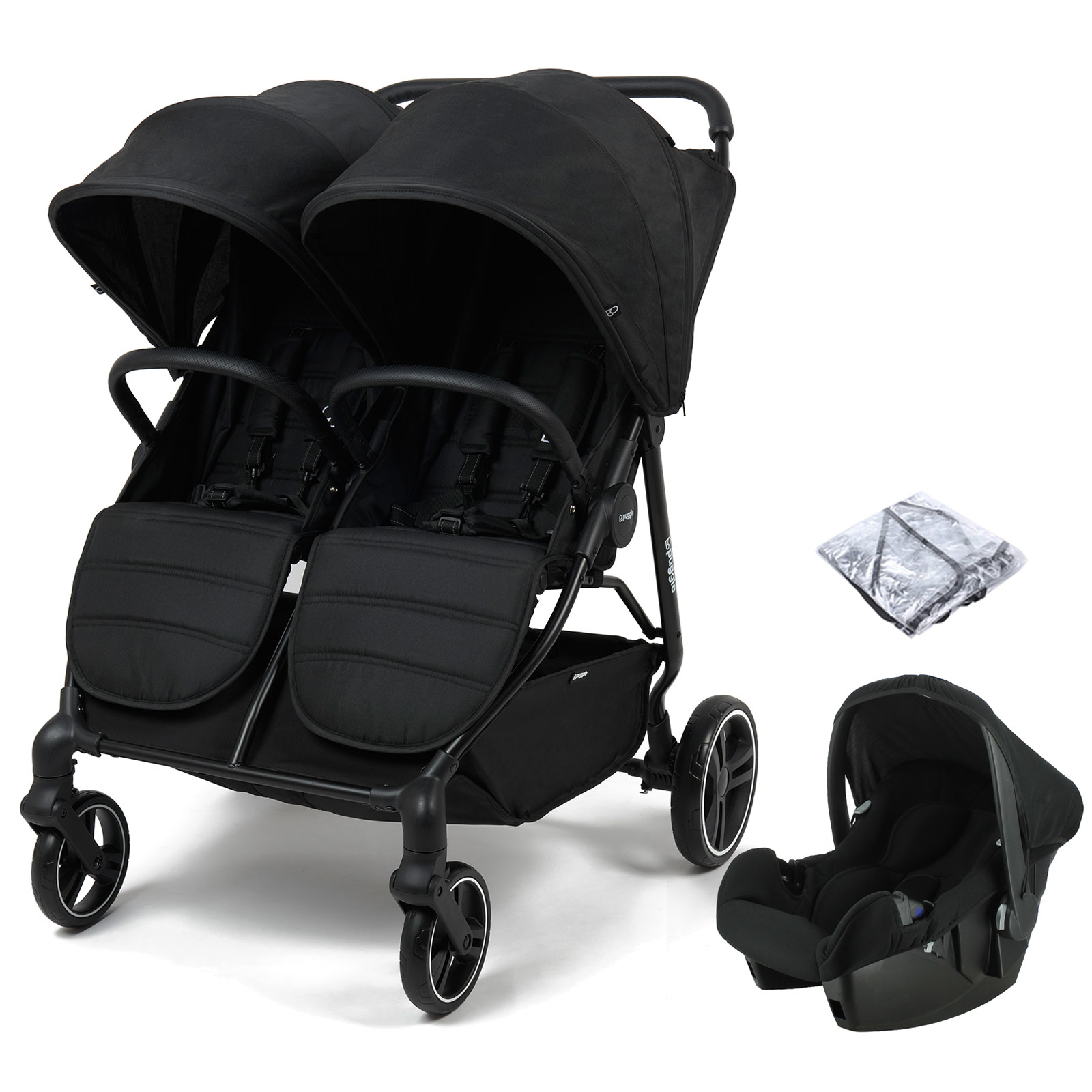 Puggle Urban City Easyfold Twin Travel System with Beone Car Seat Bundle - Storm Black