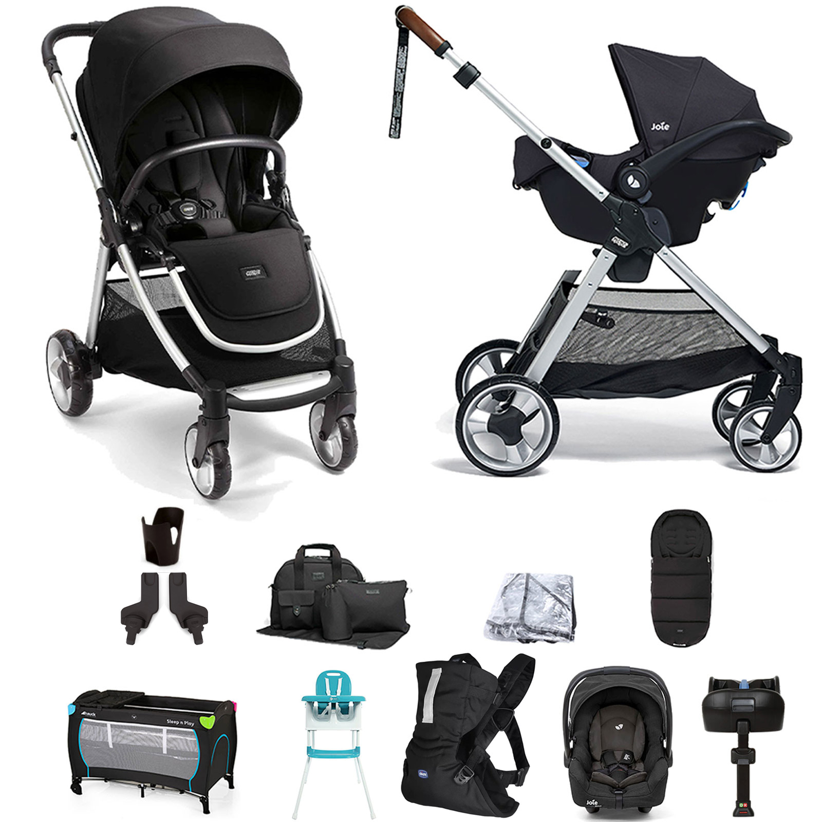 Mamas & Papas Flip XT2 11pc Essentials (Gemm Car Seat) Everything You Need Travel System Bundle with ISOFIX Base - Black