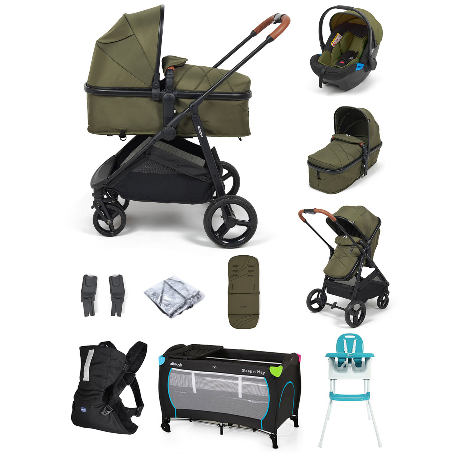 Puggle Monaco XT 2in1 Pram Pushchair Everything You Need Travel System - Forest Green