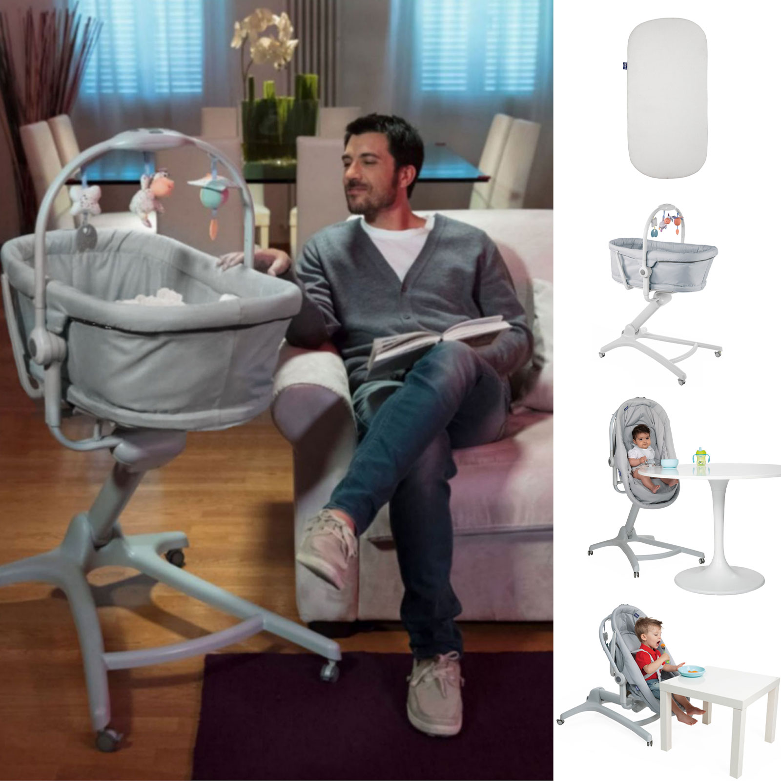 Chicco 4in1 Baby Hug Crib Seat with Baby Hug Mattress - Grey