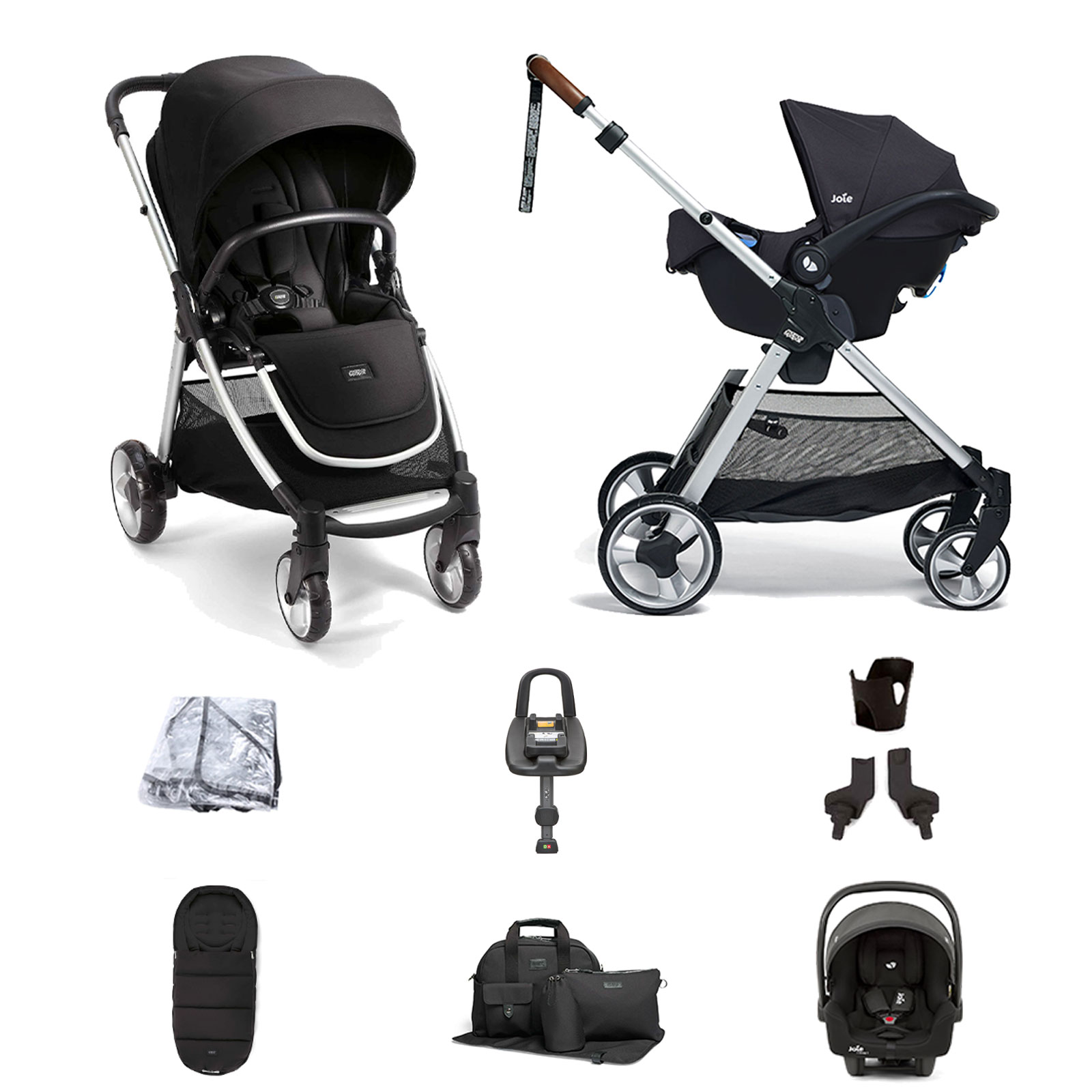 Mamas & Papas Flip XT2 8pc Essentials (i-Snug 2 Car Seat) Travel System with ISOFIX i-Base Advance - Black