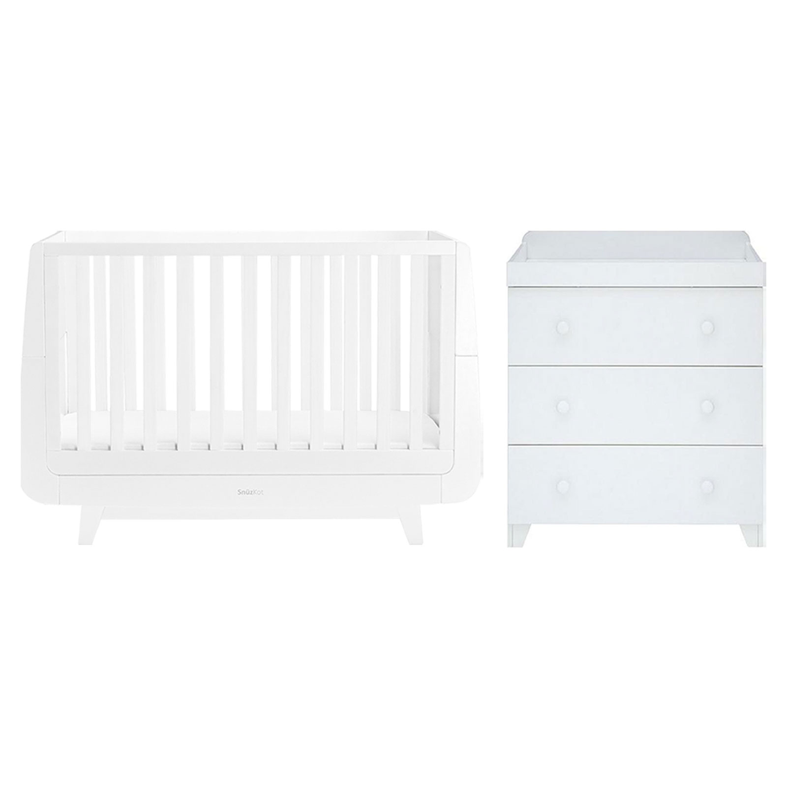 SnuzKot Luxe Cot Bed and Dresser - White