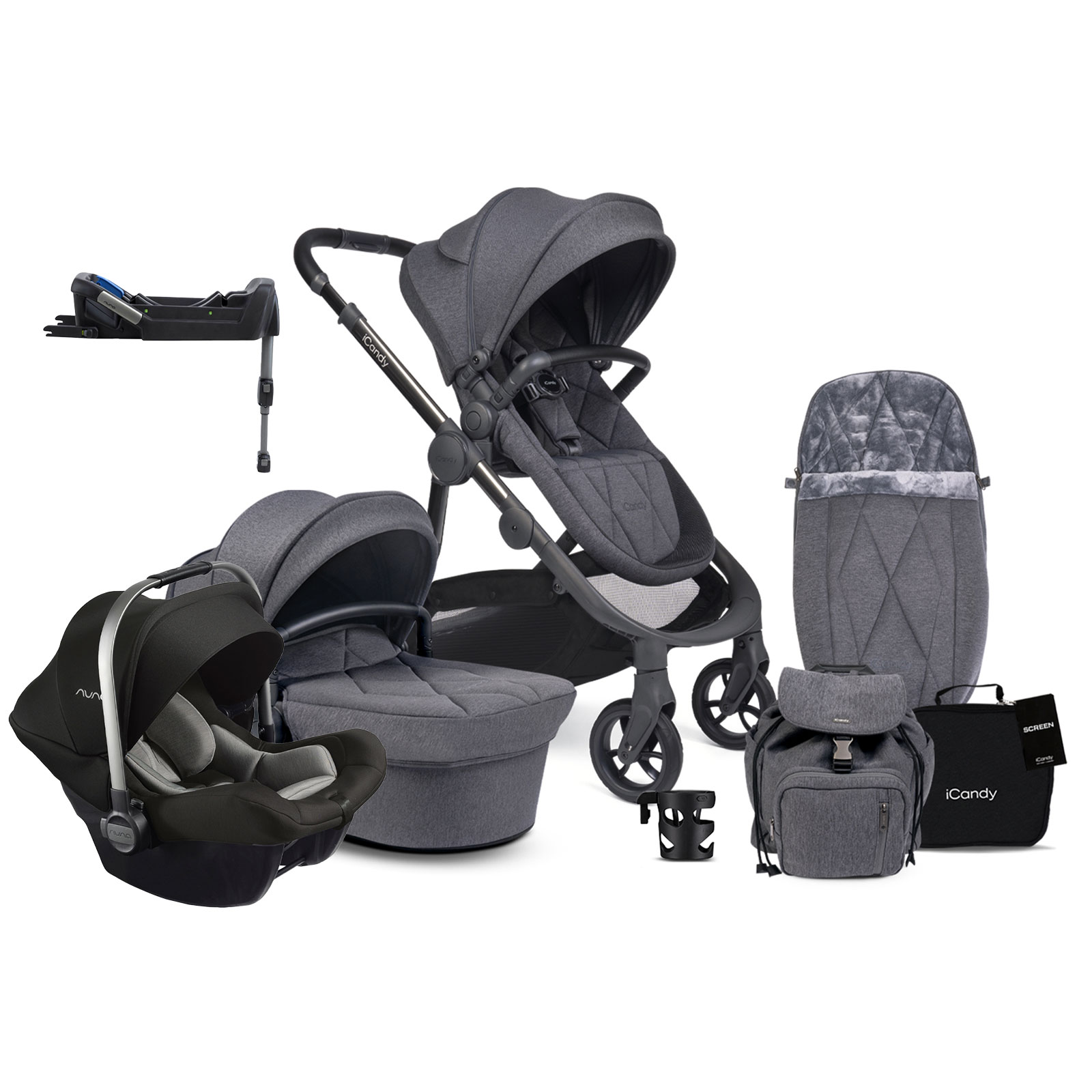 iCandy Orange 3 Carrycot & Pushchair Complete Bundle with Pipa Lite LX Car Seat - Dark Slate