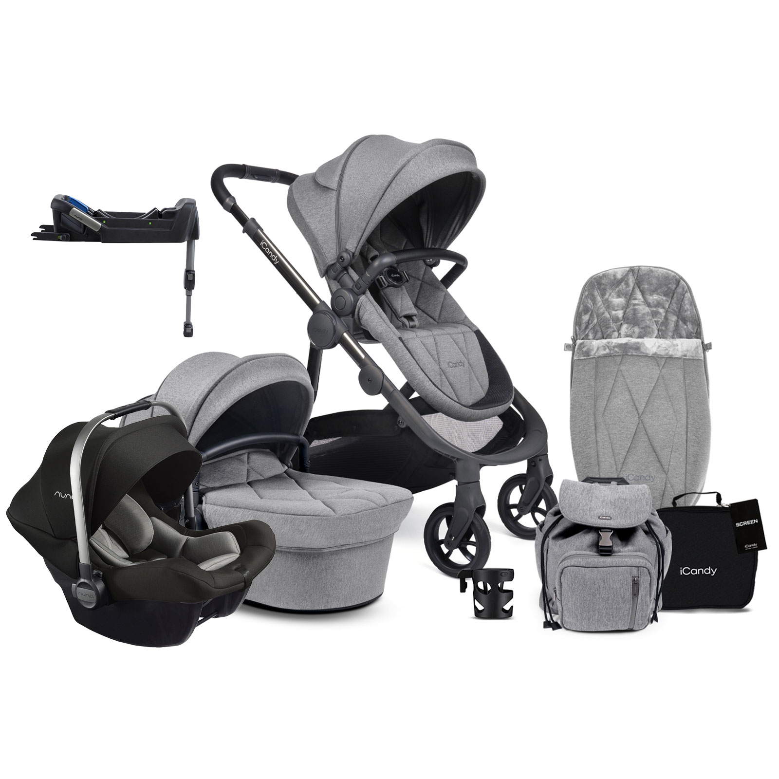 iCandy Orange 3 Carrycot & Pushchair Complete Bundle with Pipa Lite LX Car Seat - Light Slate