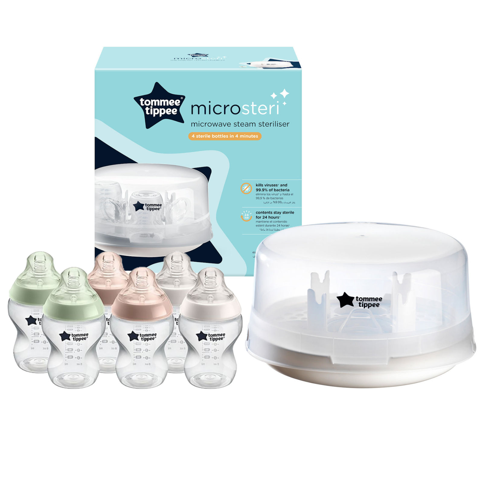 Tommee Tippee Closer to Nature 7pc (260ml) Baby Bottle Bundle with Steam Steriliser - Natural