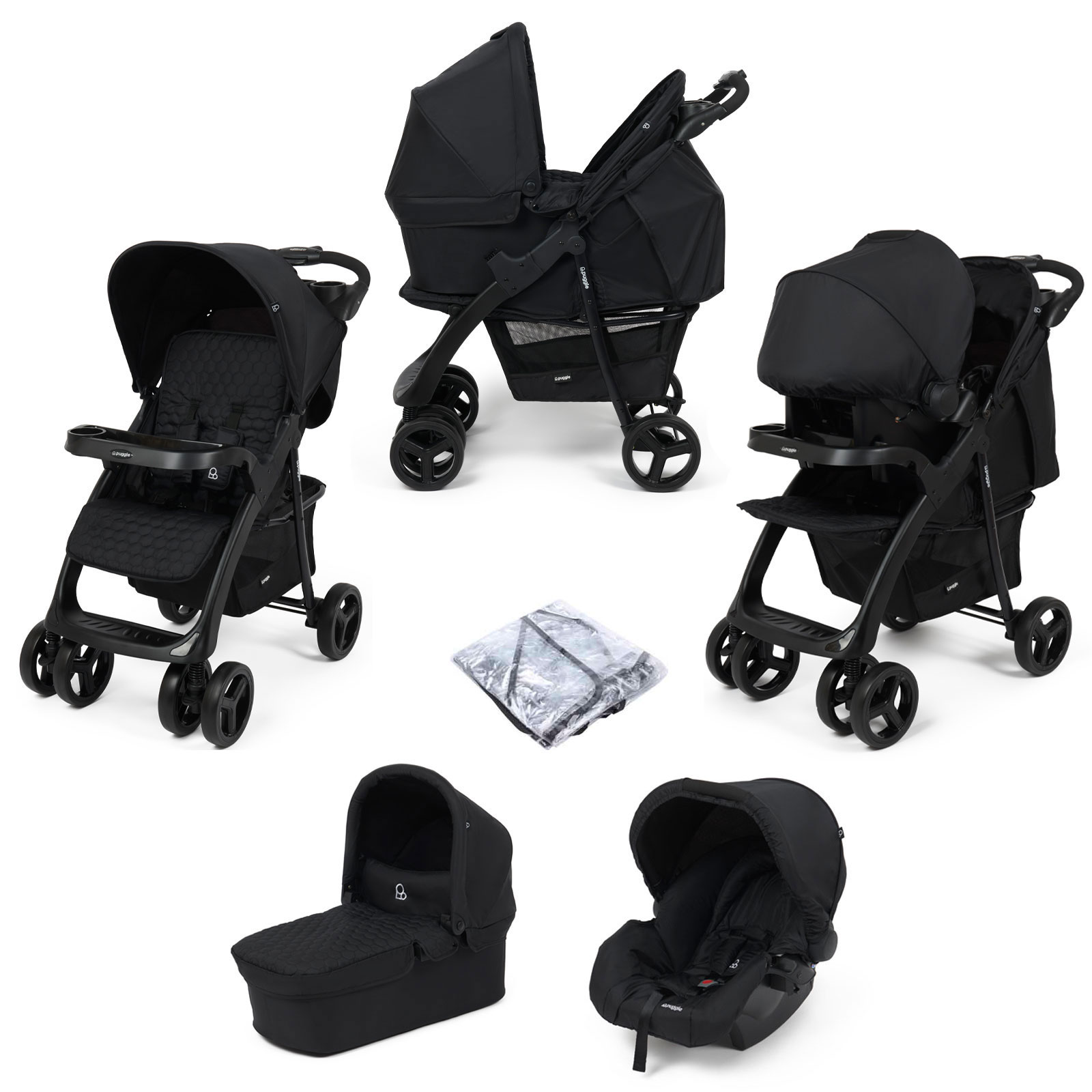 Puggle Denver Luxe 3in1 Travel System with Raincover - Storm Black