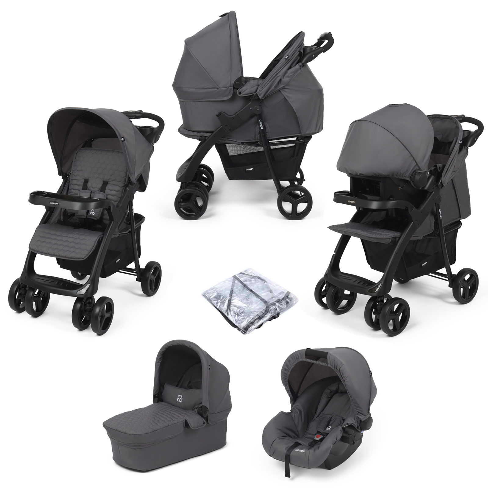 Puggle Denver Luxe 3in1 Travel System with Raincover - Slate Grey