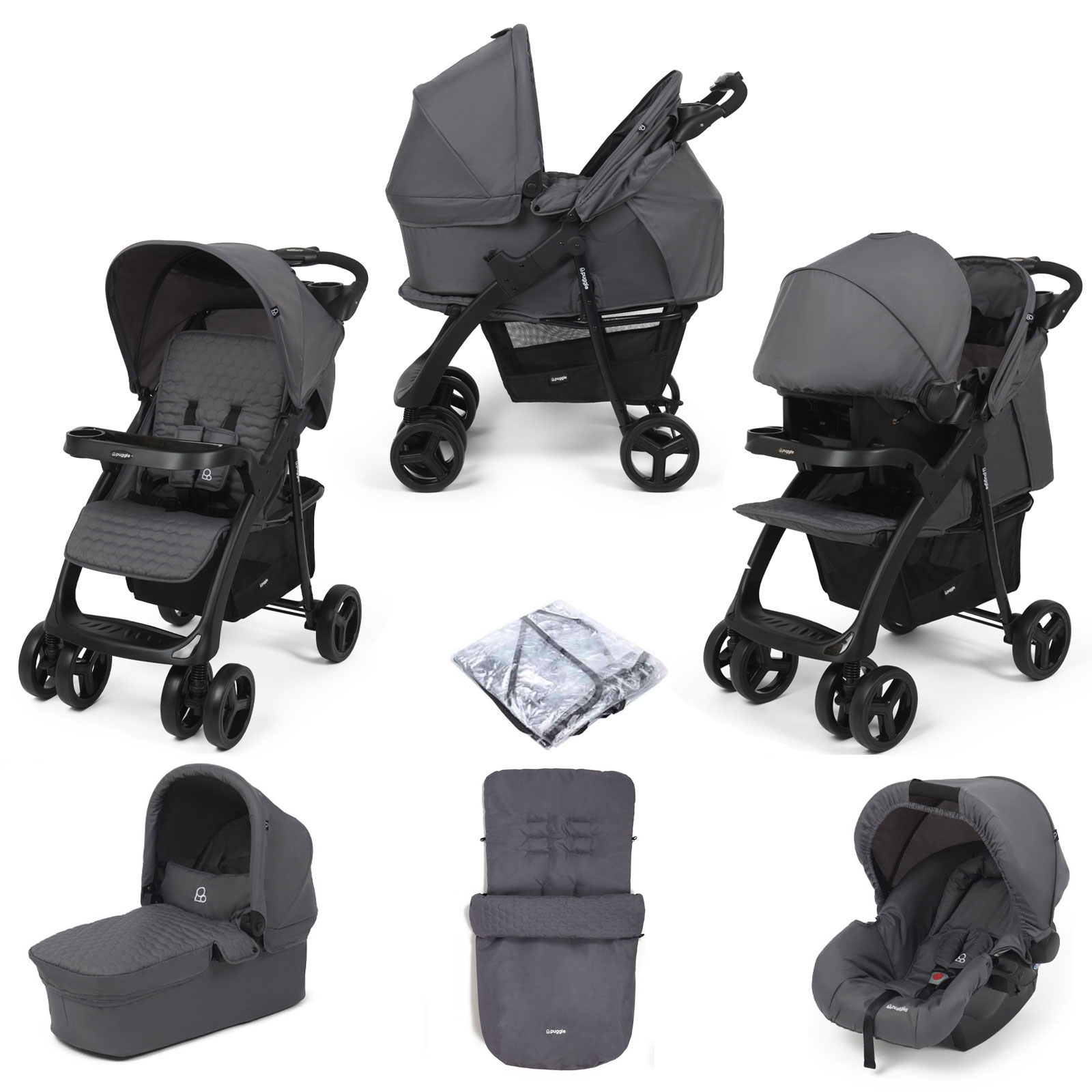 Puggle Denver Luxe 3in1 Travel System with Raincover & Footmuff - Slate Grey