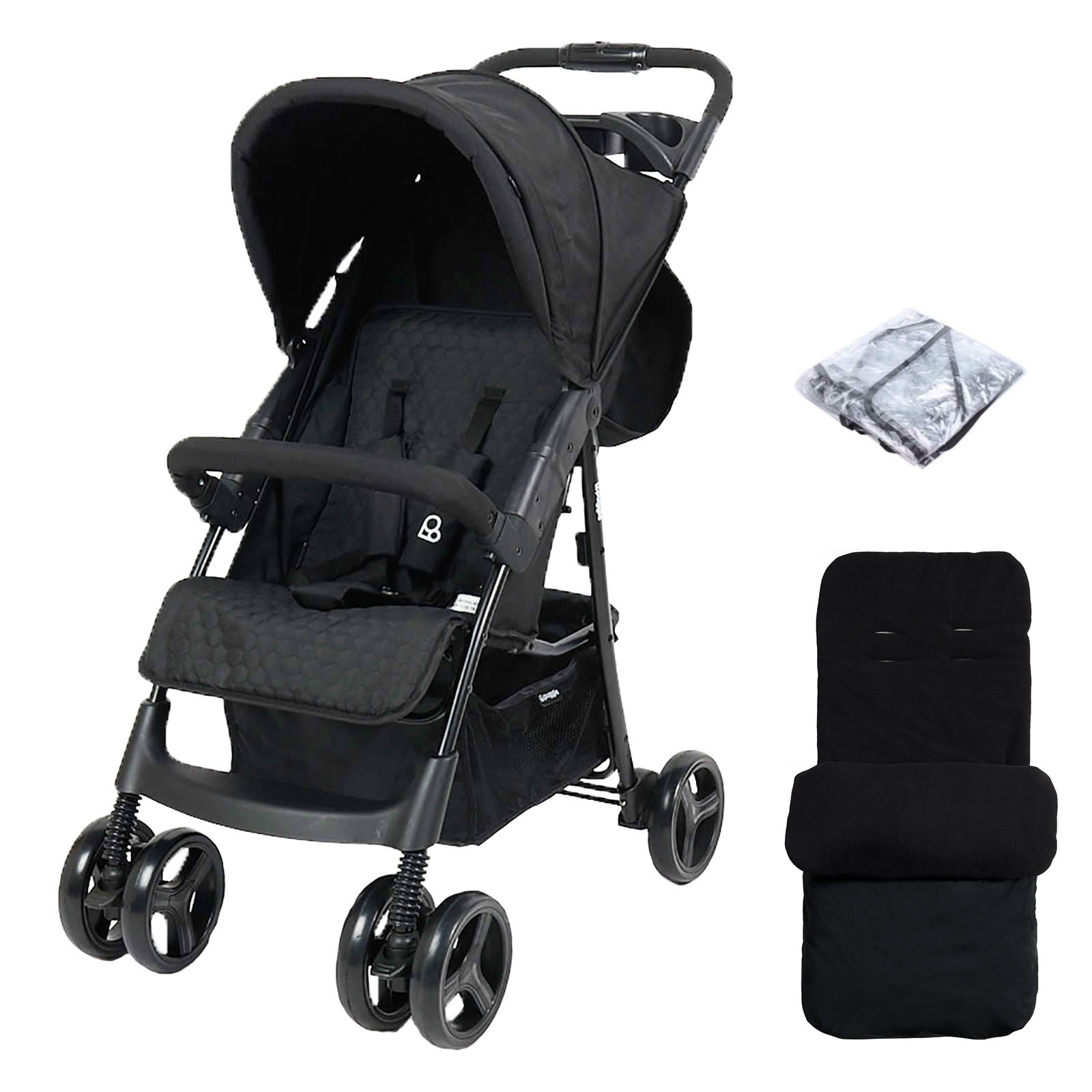 Puggle Starmax Pushchair Stroller with Raincover and Universal Deluxe Footmuff – Storm Black