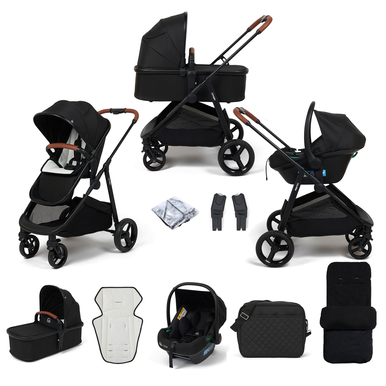 Puggle Monaco XT 3in1 i-Size Travel System with Changing Bag & Deluxe Footmuff - Storm Black