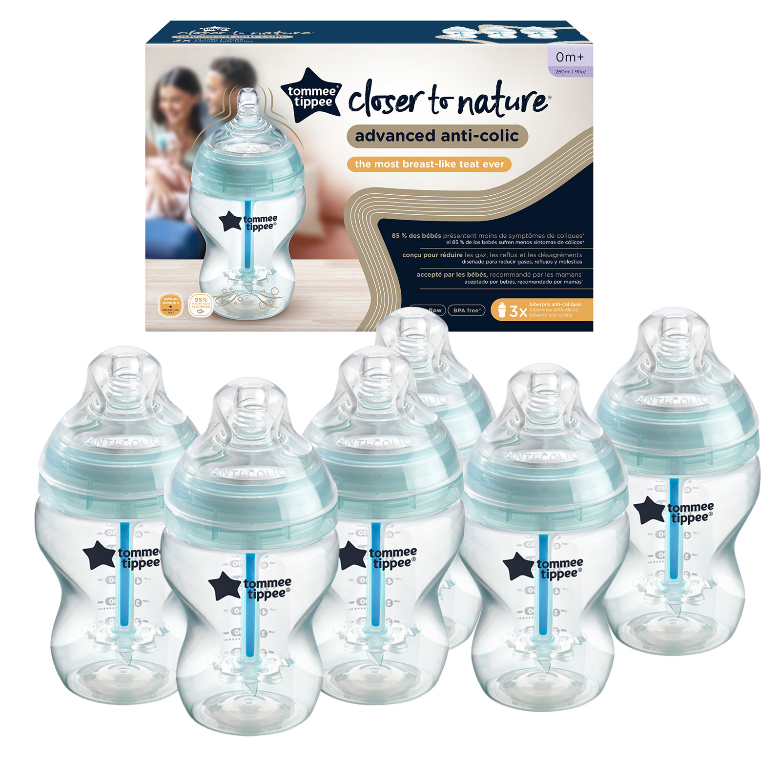 Tommee Tippee Advanced Anti-Colic Bottles 260ml x 6 - Clear