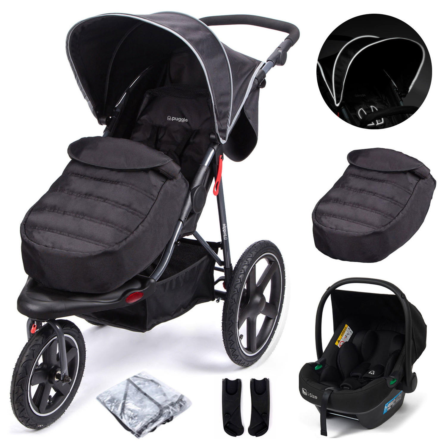 Puggle Urban Terrain Sprint GT Travel System, Adapters & Safe Fit i-Size Car Seat - Storm Black