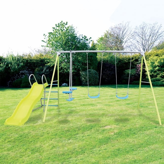 Arcus Double Swing With Glider & Slide Outdoor Play Set (3-10 Years) - Green