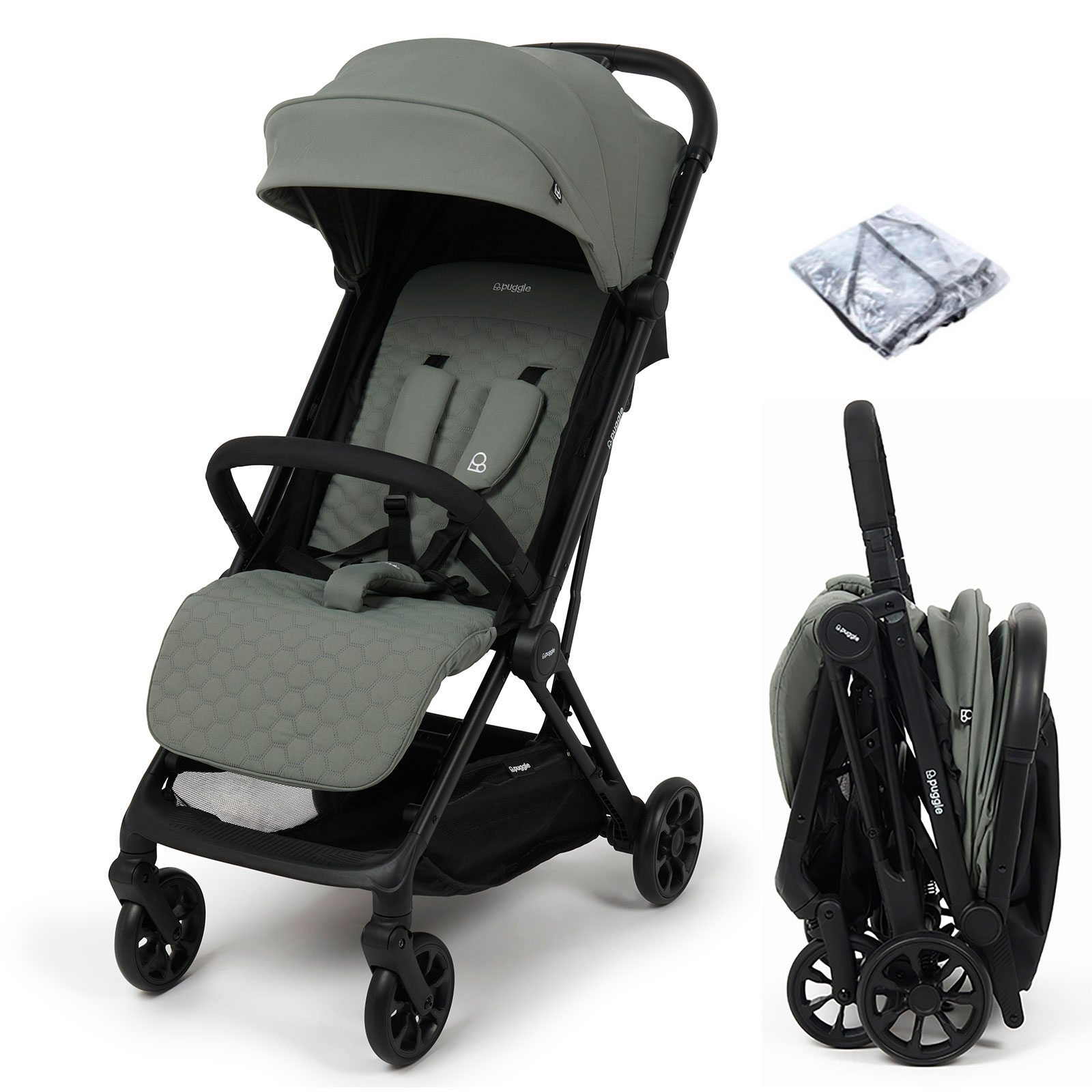 Puggle Escape Auto Quickfold Compact Pushchair & Raincover - Seagrass Green